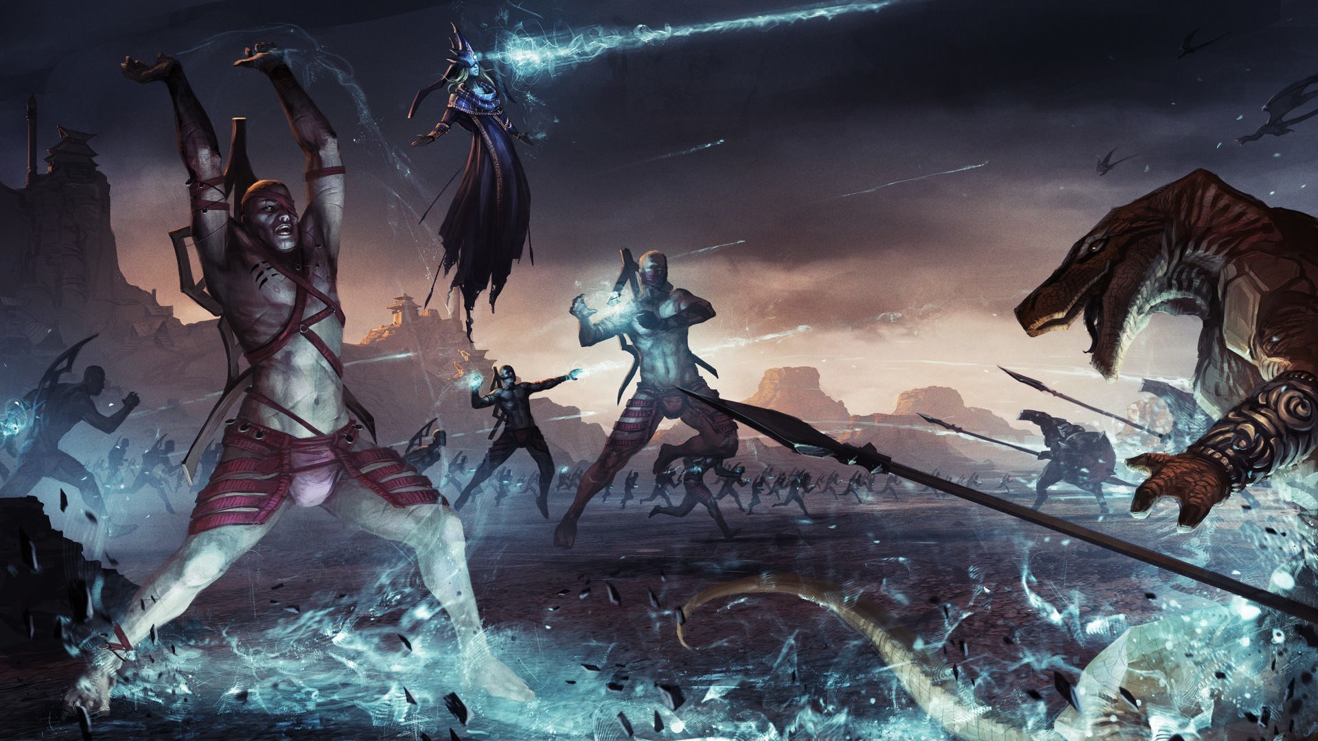 Endless Legend battle scene with creatures and warriors HD Wallpaper