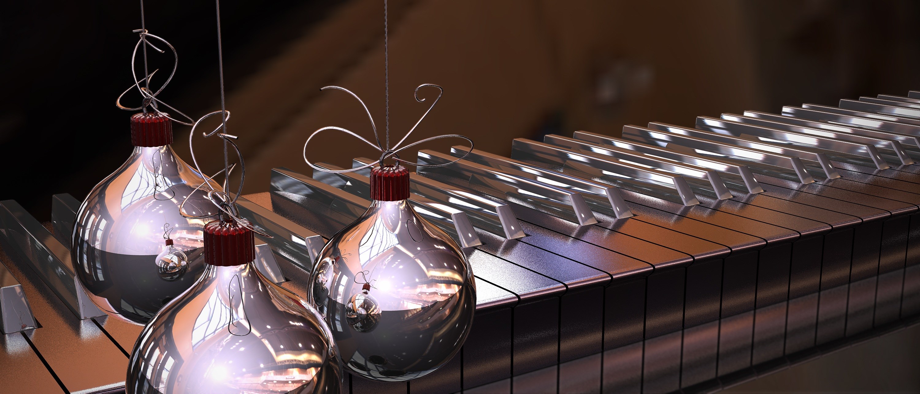 Shiny Christmas Ornaments on Piano Keyboard HD Wallpaper