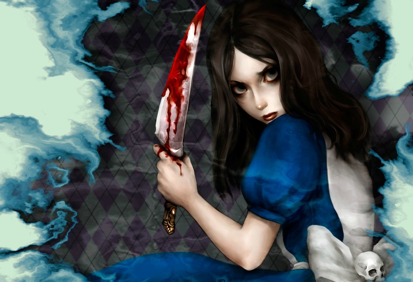 Alice from Alice: Madness Returns holding a bloody knife HD Wallpaper