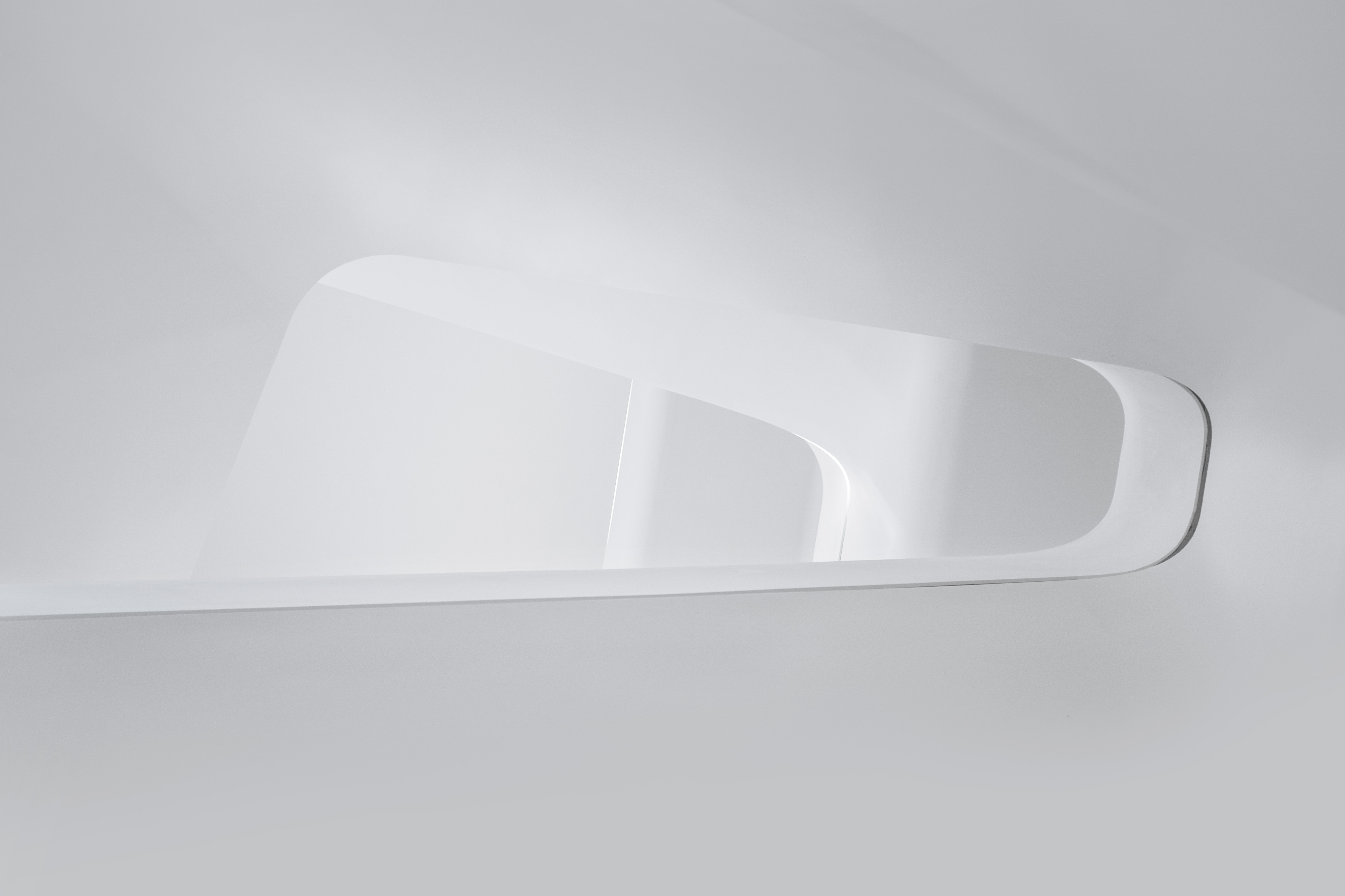 Minimalist white staircase with abstract design HD Wallpaper