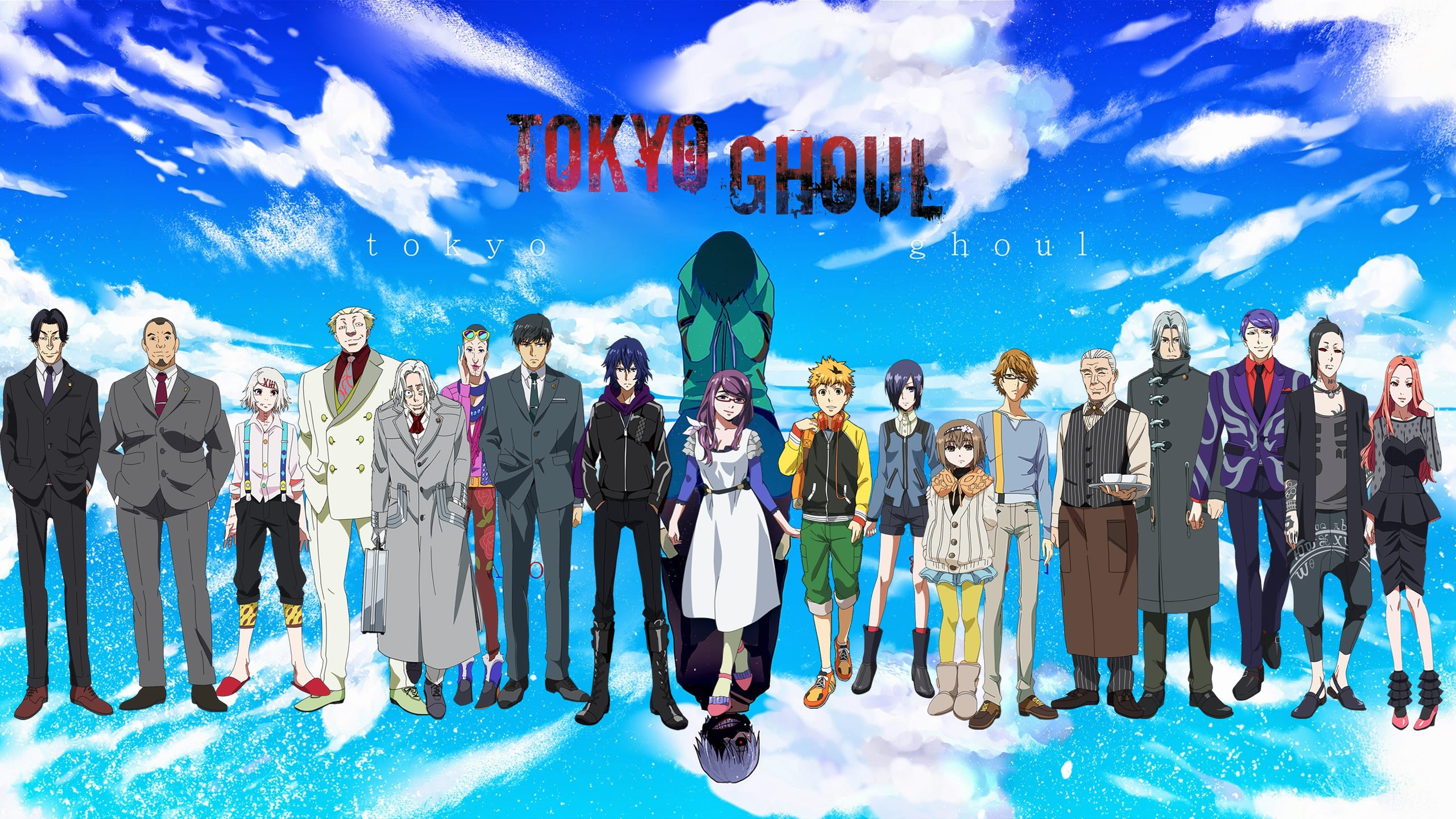 Tokyo Ghoul characters under a blue sky HD Wallpaper