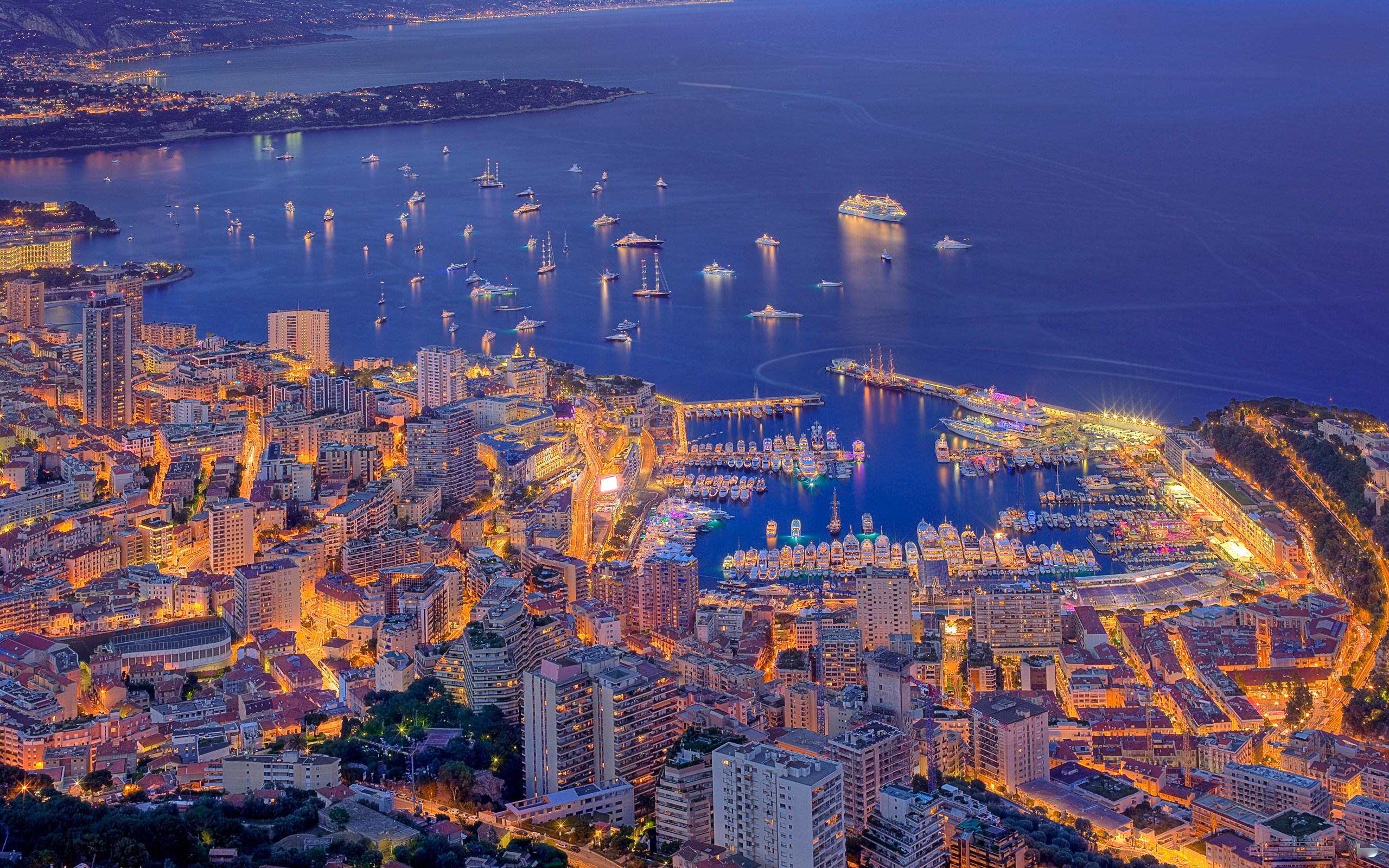 Monaco cityscape and harbor at dusk HD Wallpaper