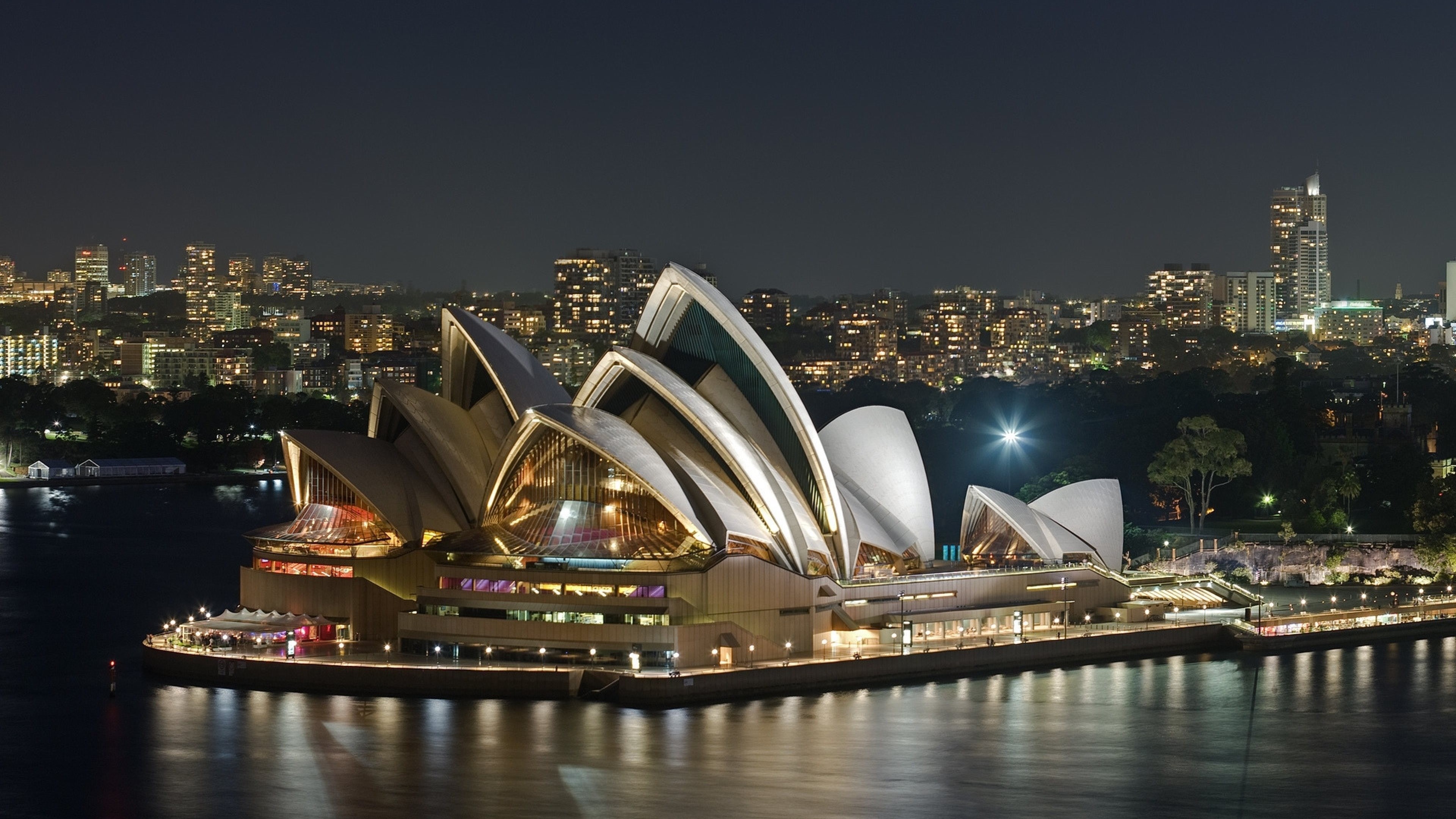 4K Night View of Sydney Opera House and Cityscape HD Wallpaper