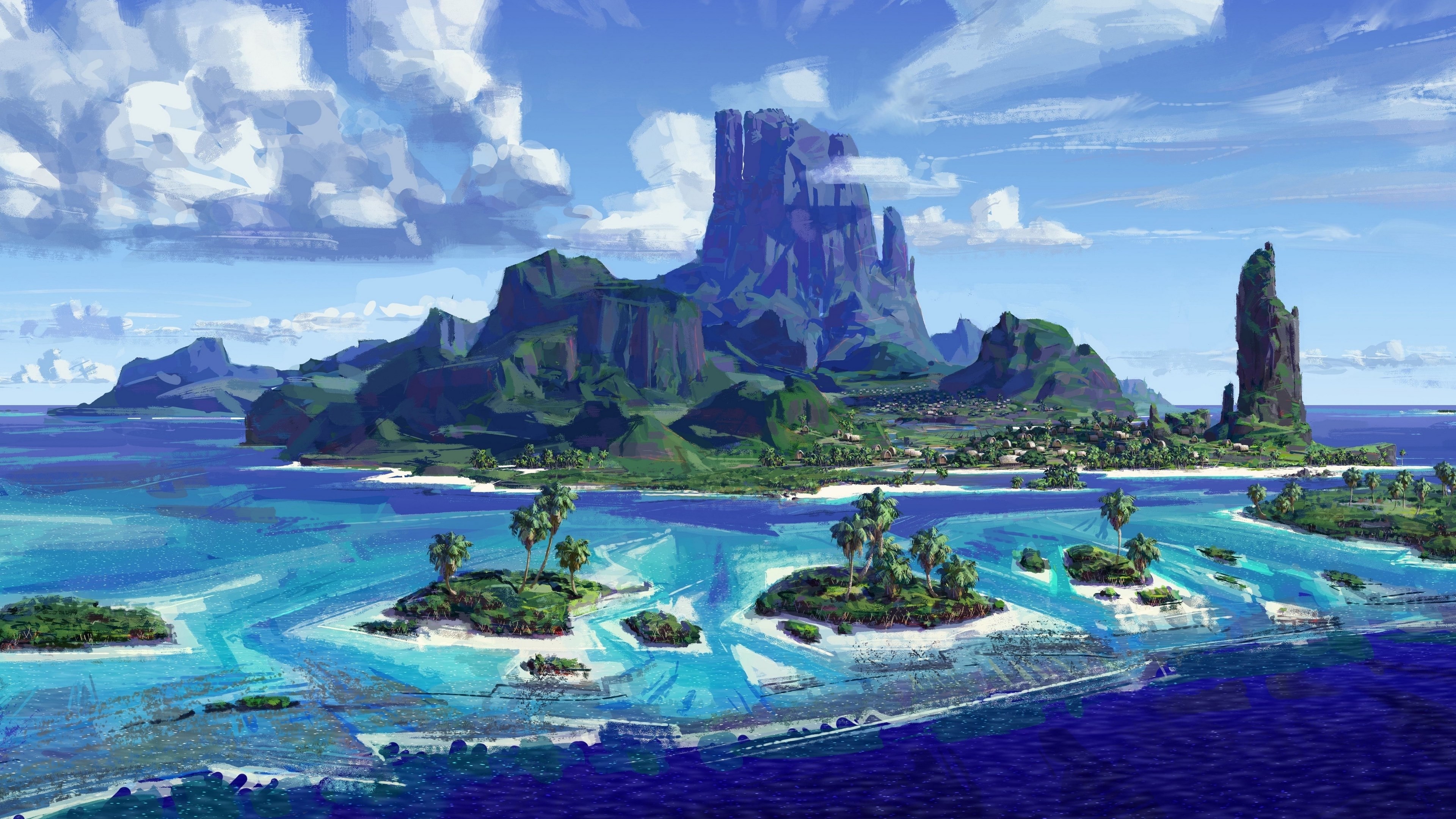 Island paradise with mountains and ocean HD Wallpaper