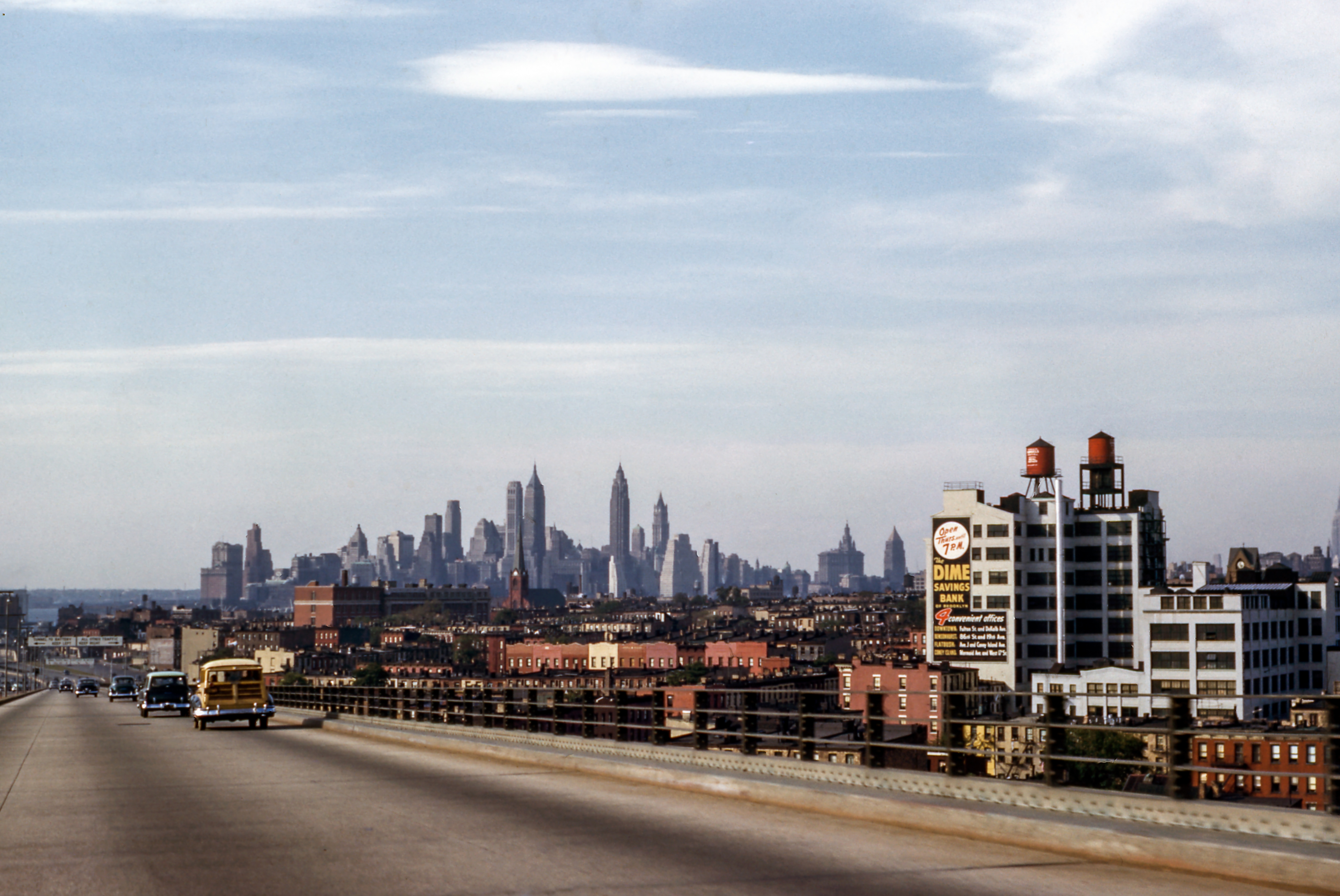 Vintage Manhattan Skyline and Highway Traffic HD Wallpaper