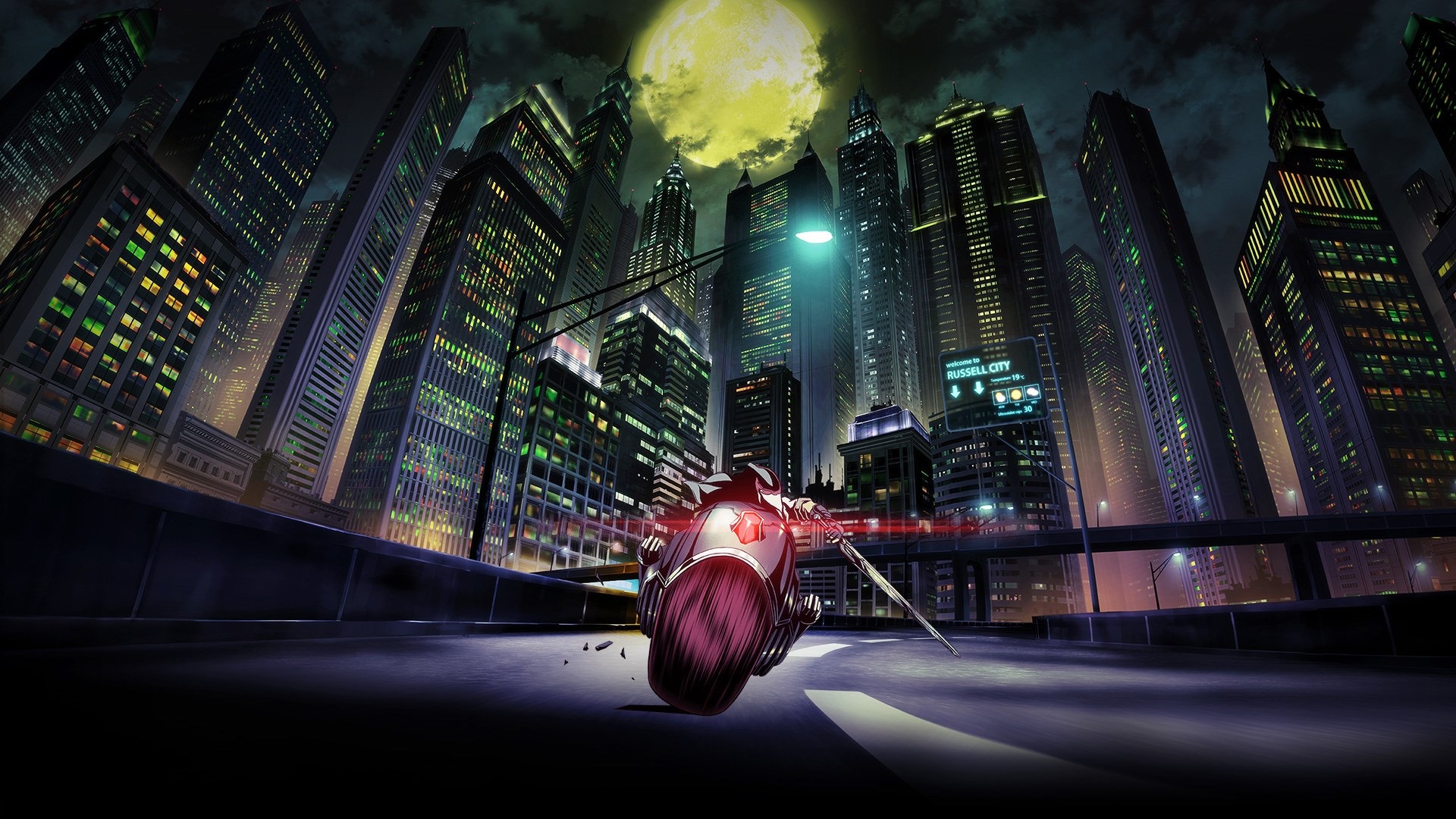 Anime Motorcycle Rider in Futuristic City at Night HD Wallpaper