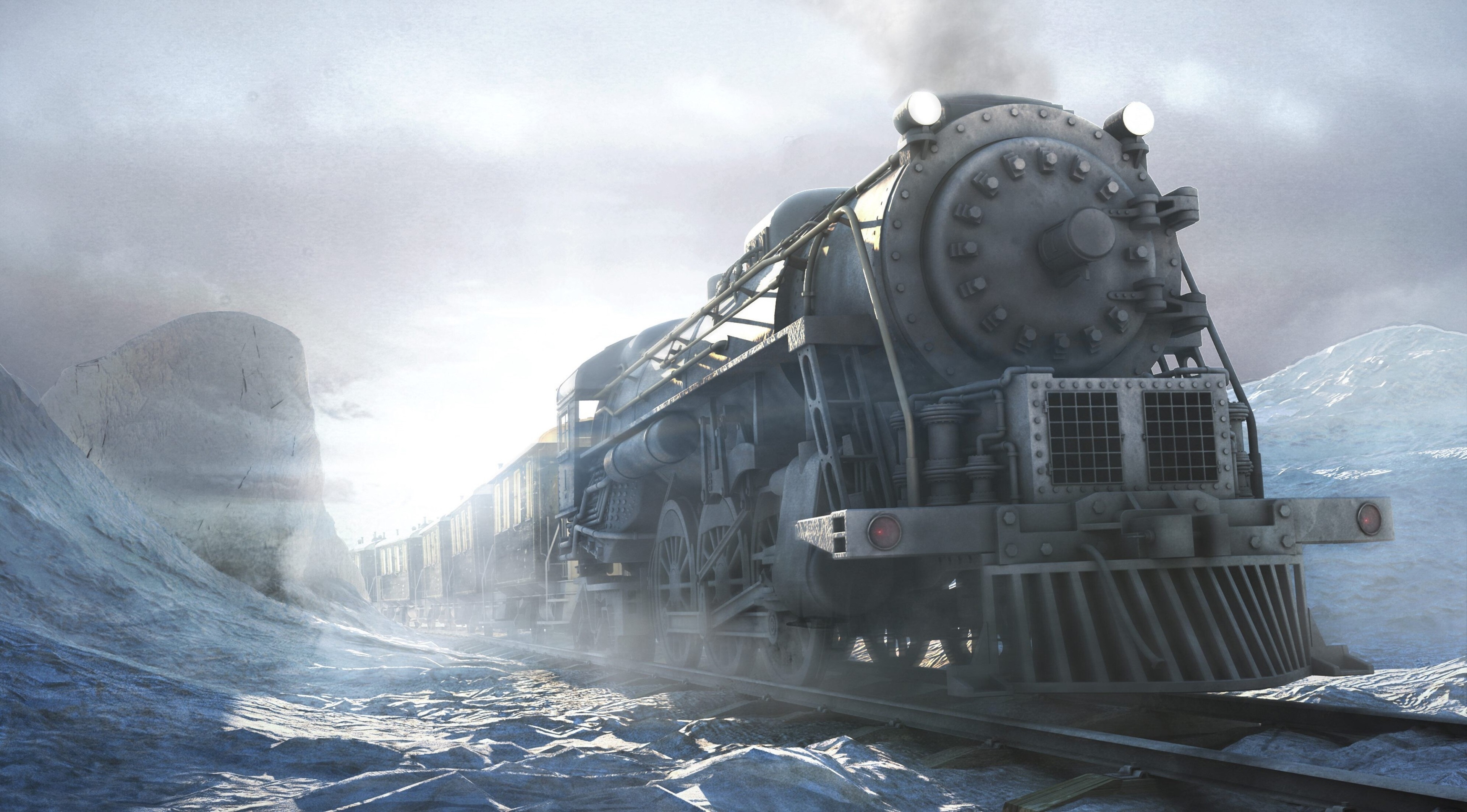 Syberia 4K train in snowy landscape HD Wallpaper