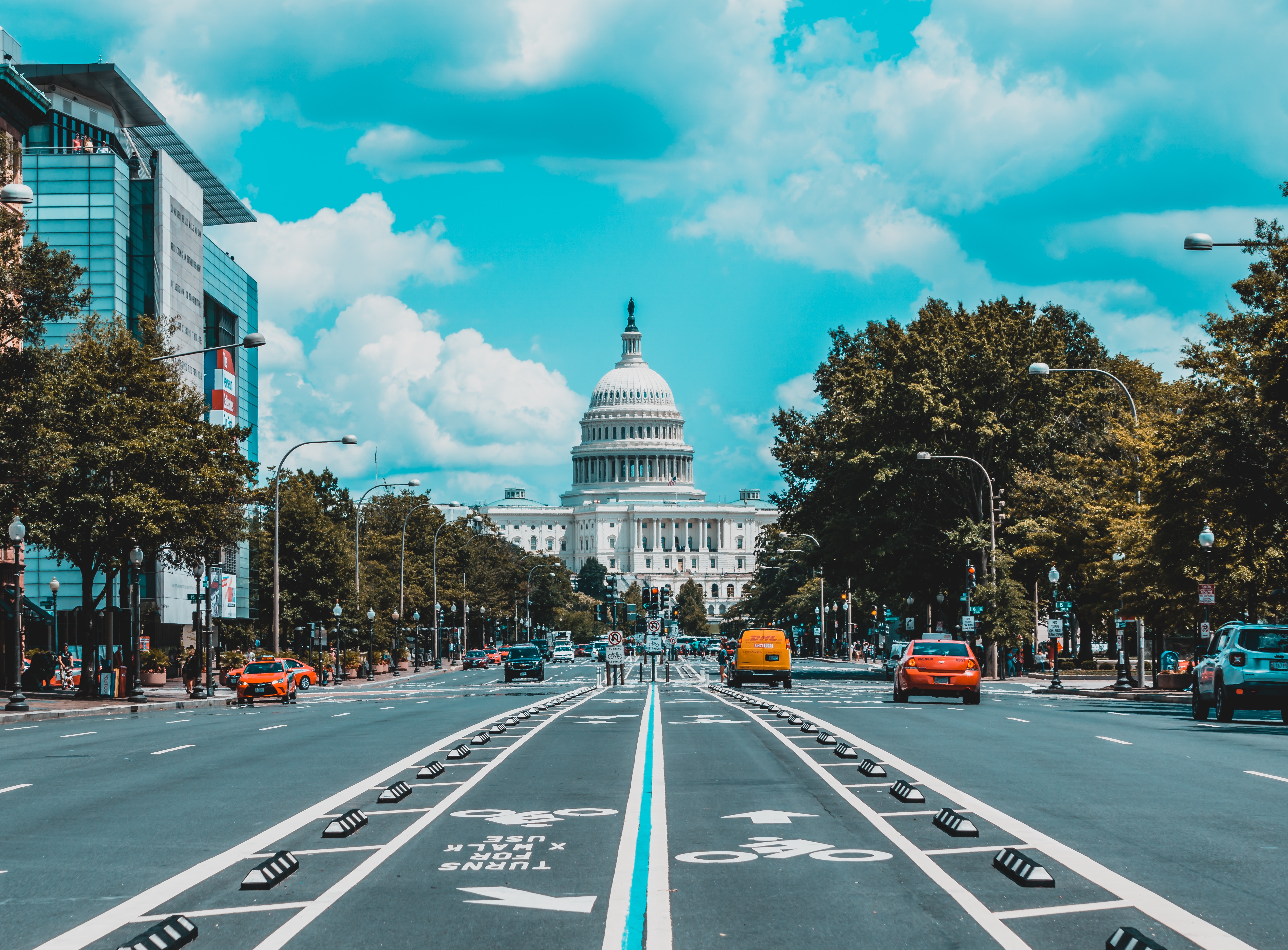 Washington D.C. Capitol Building Avenue with Traffic HD Wallpaper