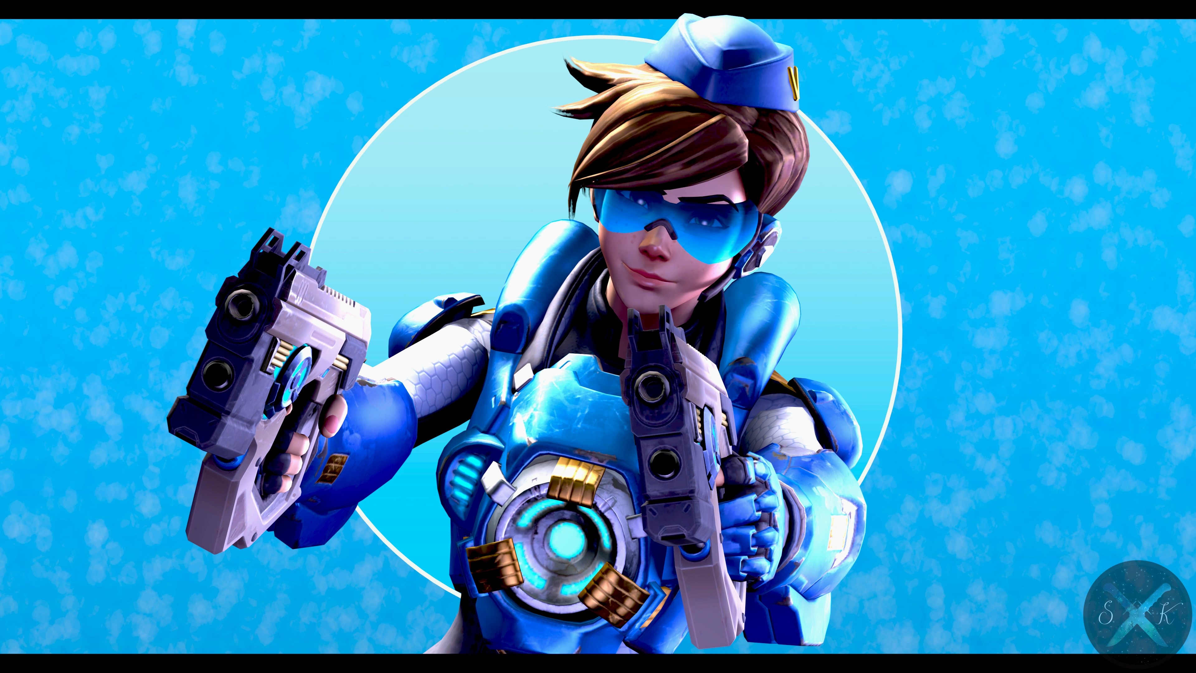 Tracer from Overwatch in blue armor HD Wallpaper