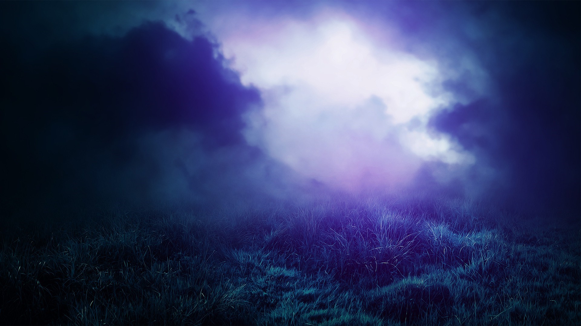 Abstract landscape with purple clouds and grass HD Wallpaper