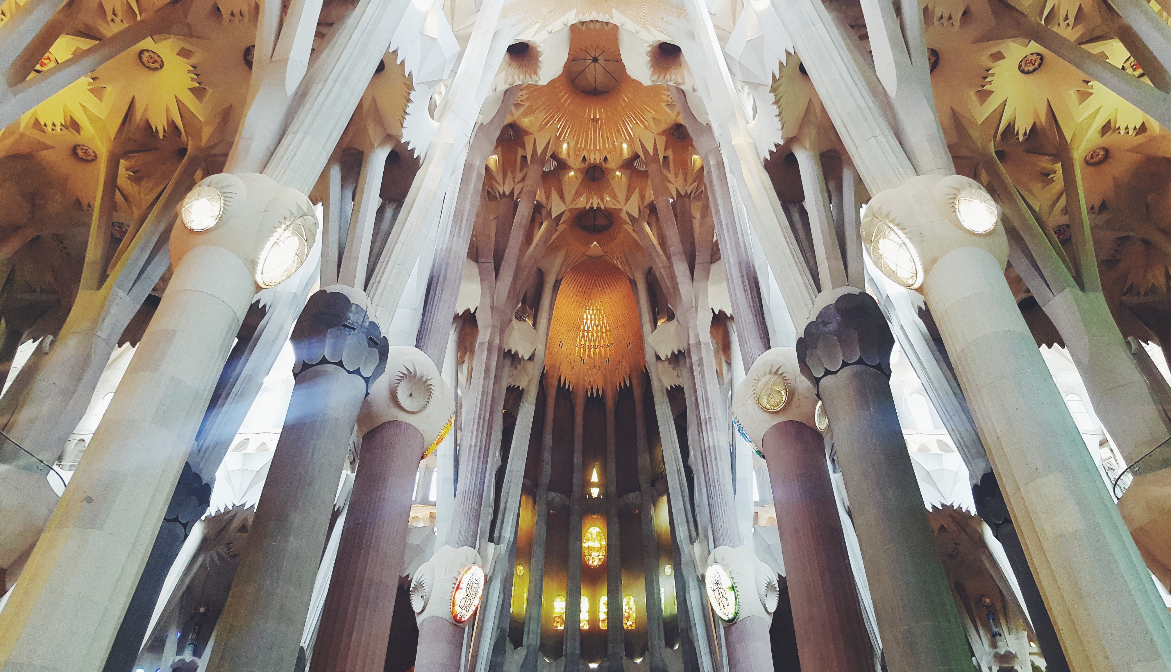 Interior of Sagrada Familia in Barcelona, Spain HD Wallpaper
