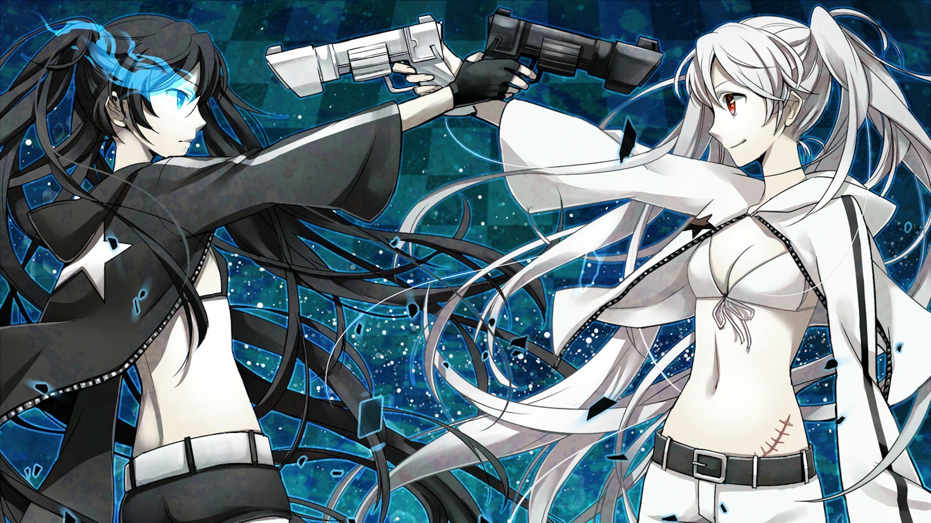 Black Rock Shooter and White Rock Shooter with pistols HD Wallpaper