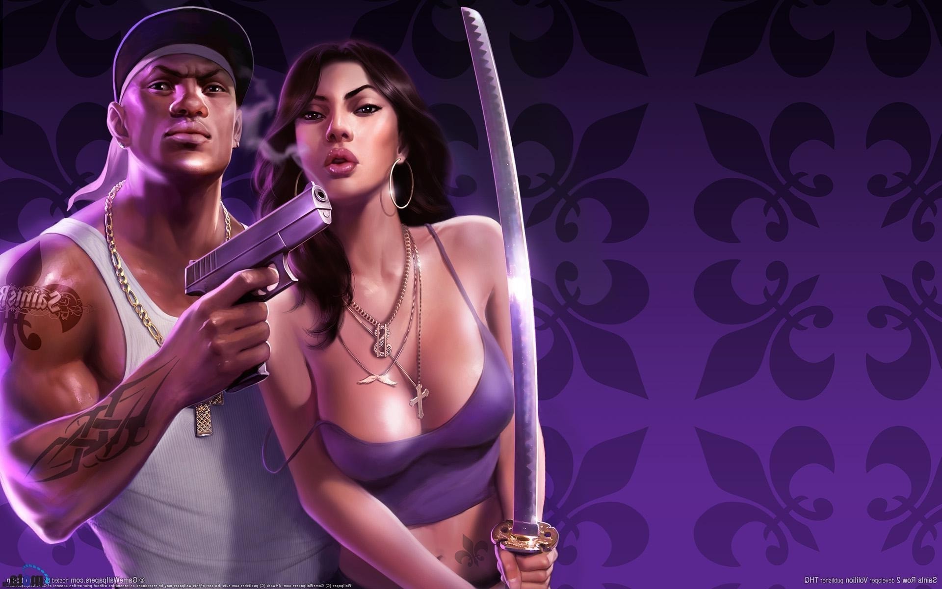 Characters from Saints Row 2 holding weapons HD Wallpaper