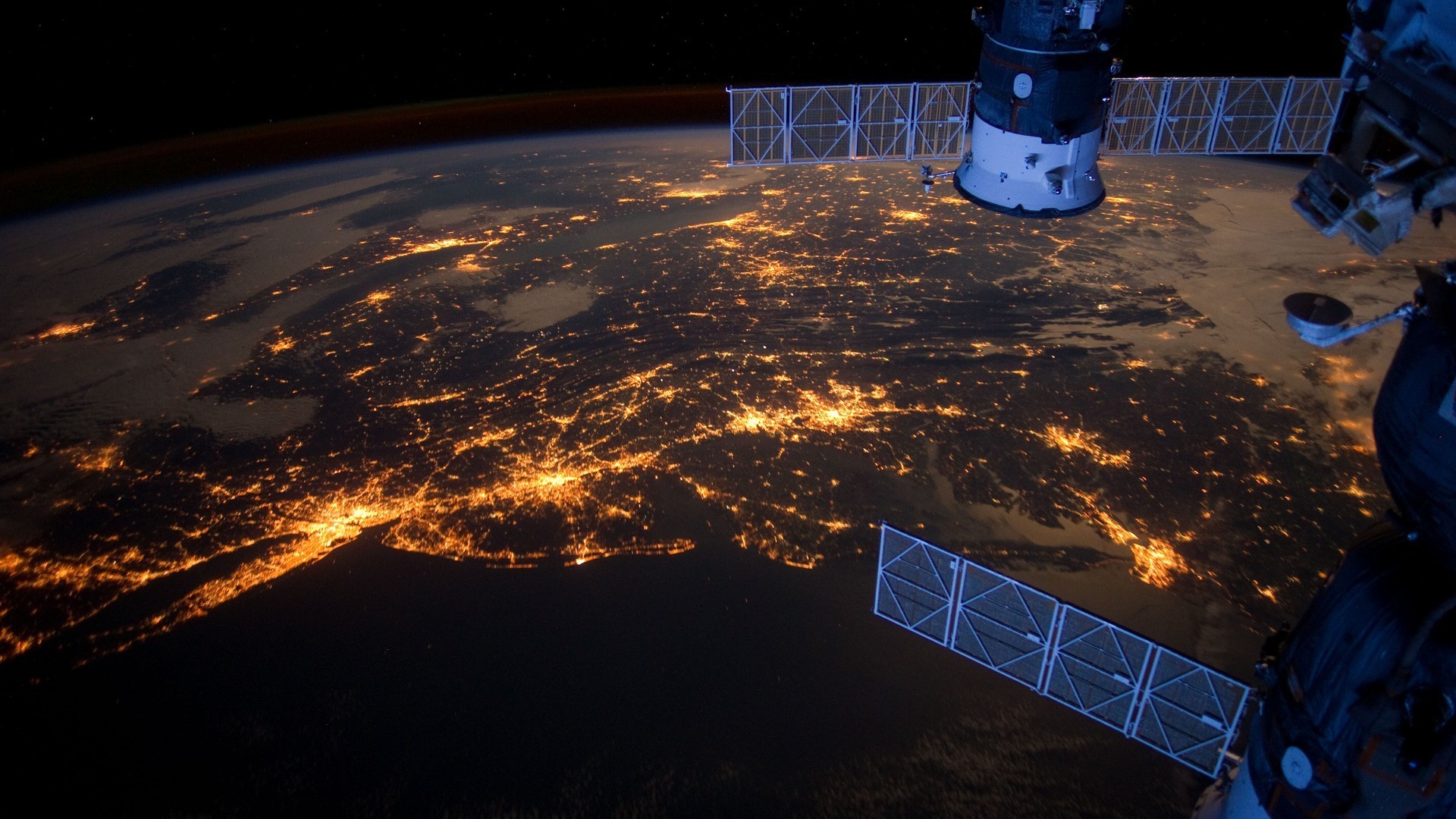 Earth at Night from Space with ISS HD Wallpaper