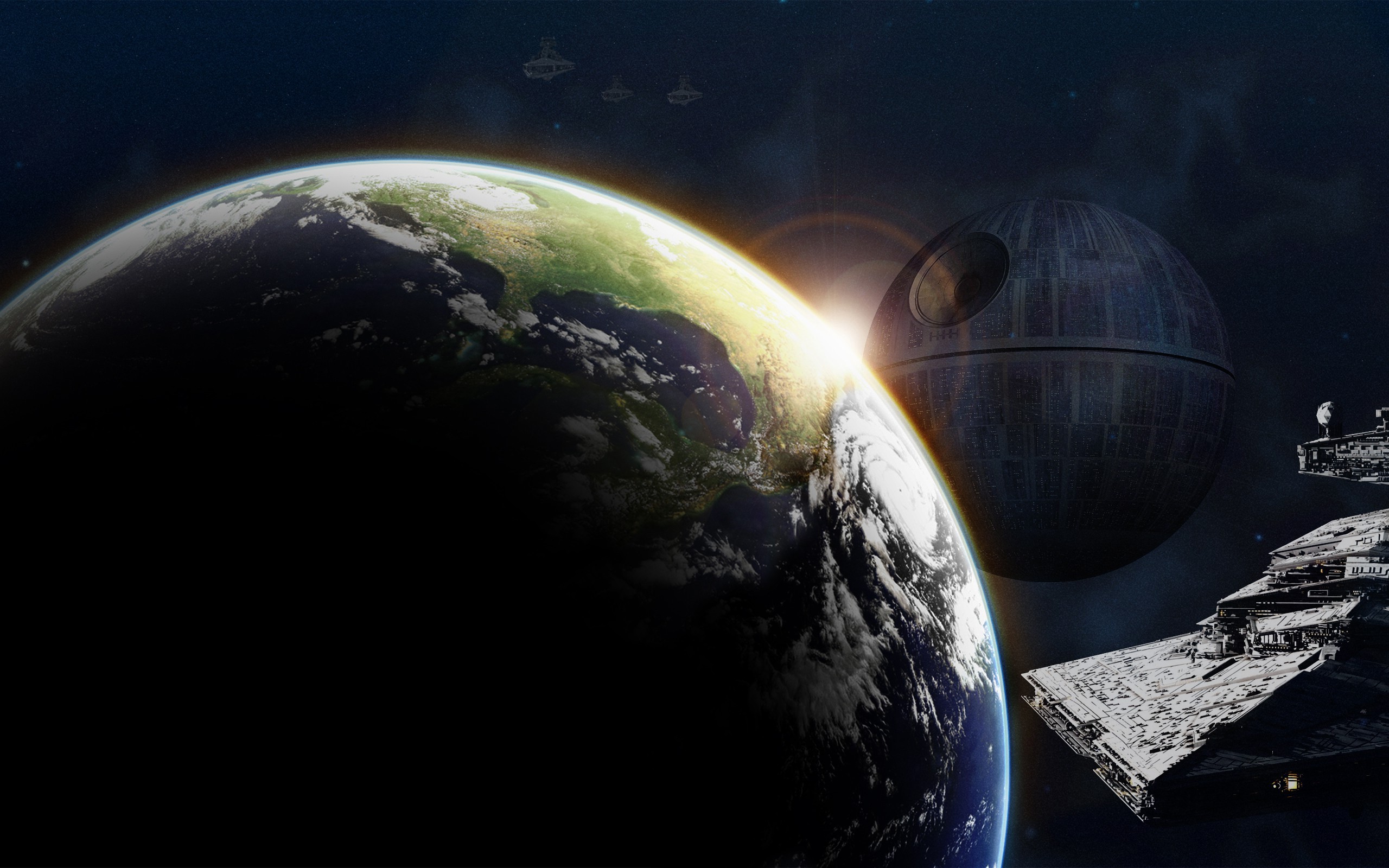 Star Wars Death Star and Star Destroyer over Earth HD Wallpaper