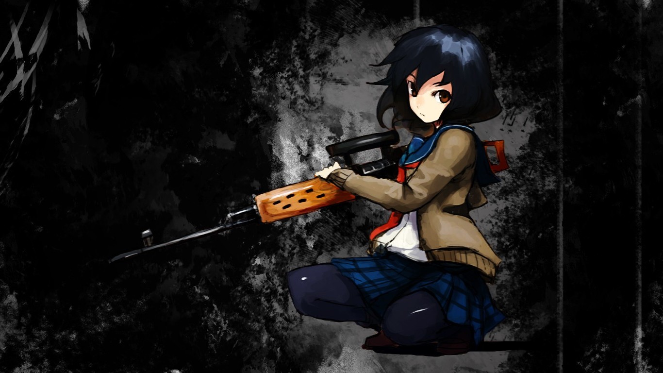 Anime girl with a sniper rifle HD Wallpaper