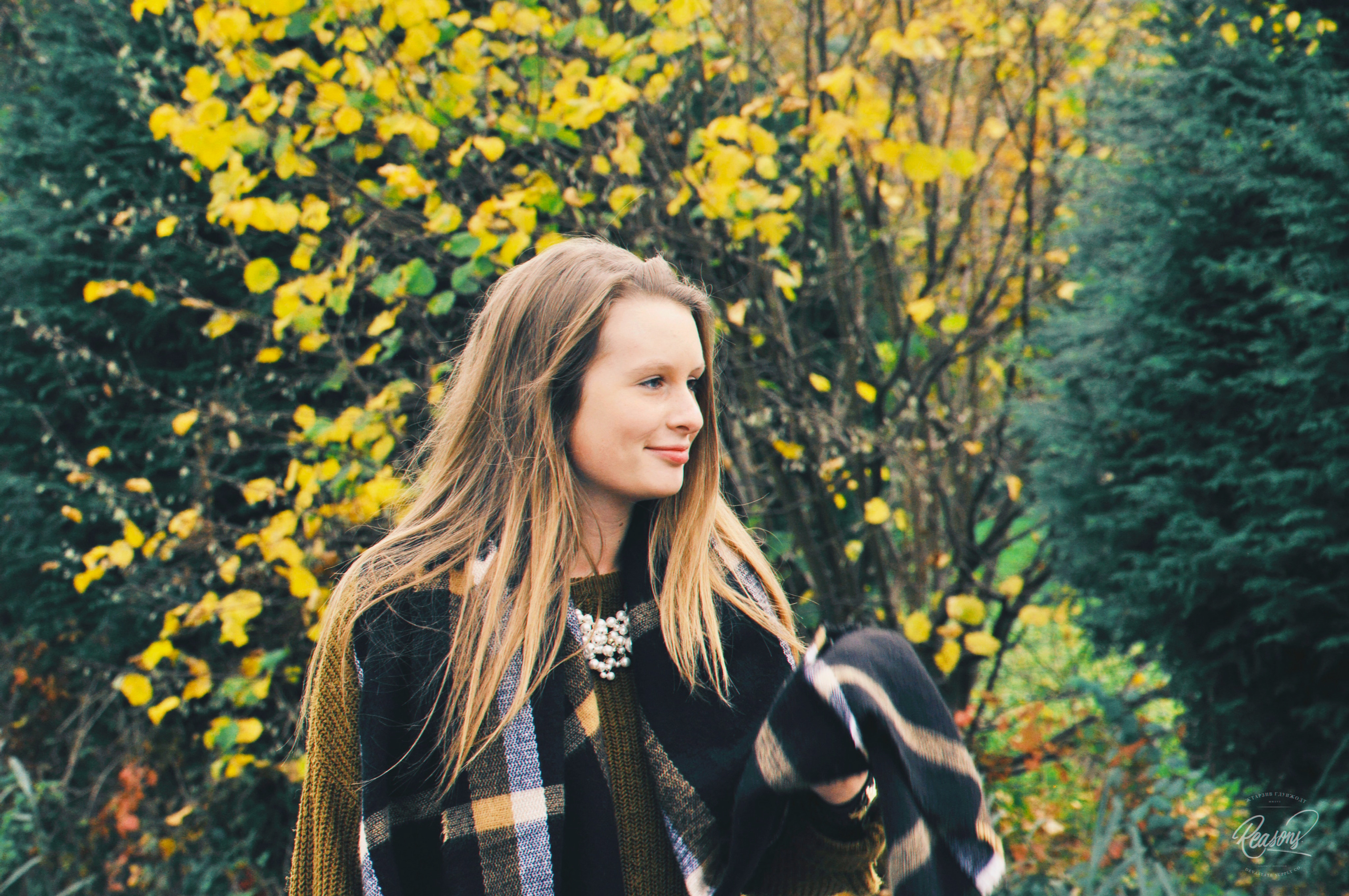 Woman with long blonde hair in autumn nature HD Wallpaper