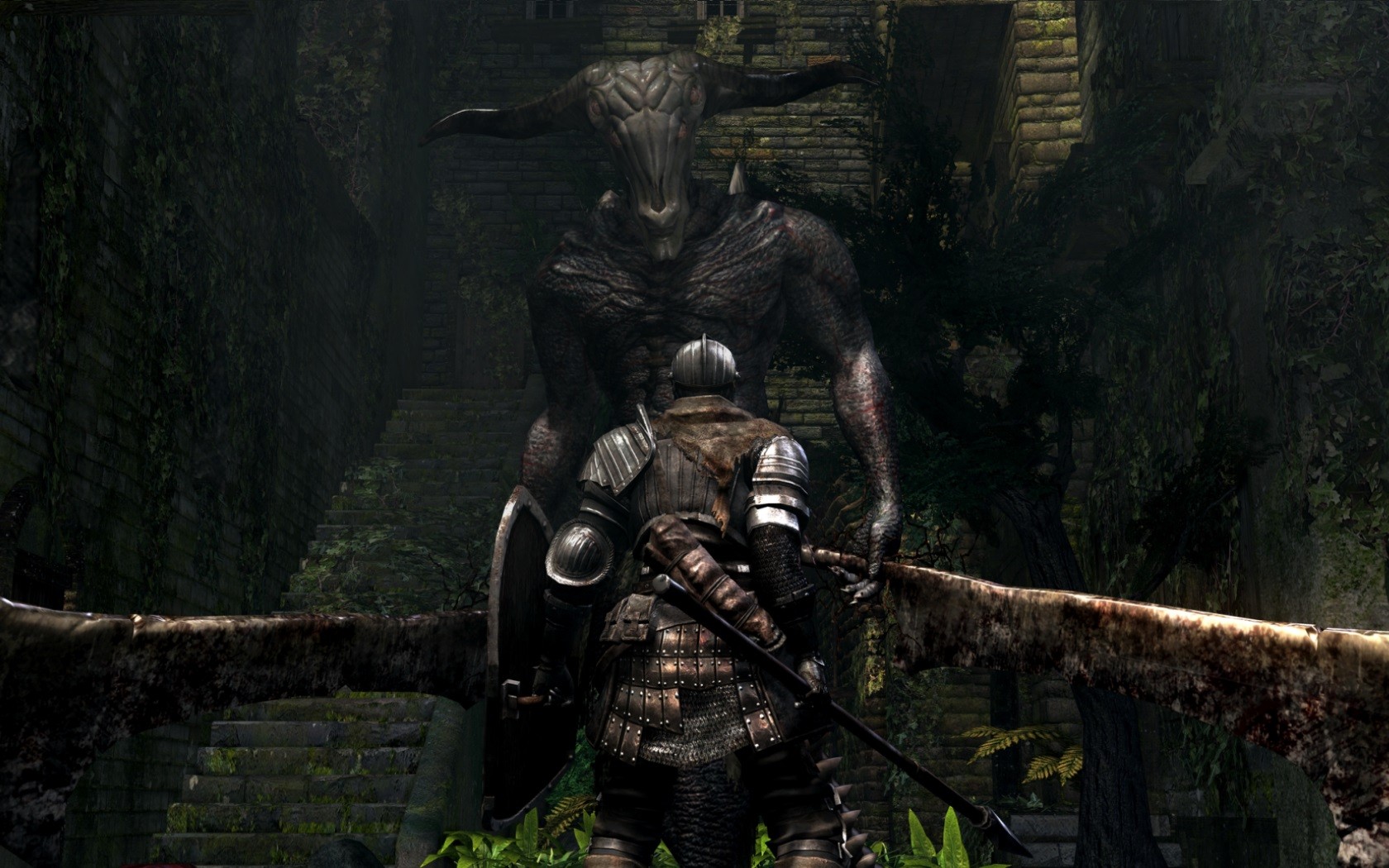 Dark Souls Capra Demon and Player Character HD Wallpaper