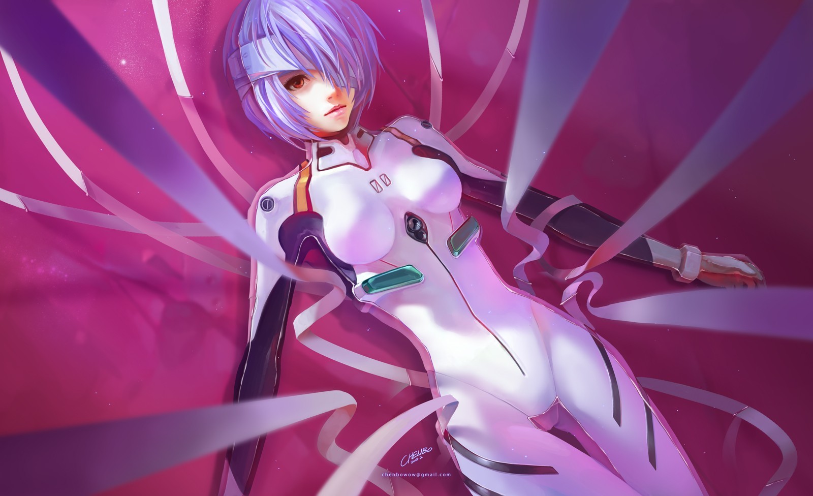 Rei Ayanami from Neon Genesis Evangelion in a white plugsuit HD Wallpaper