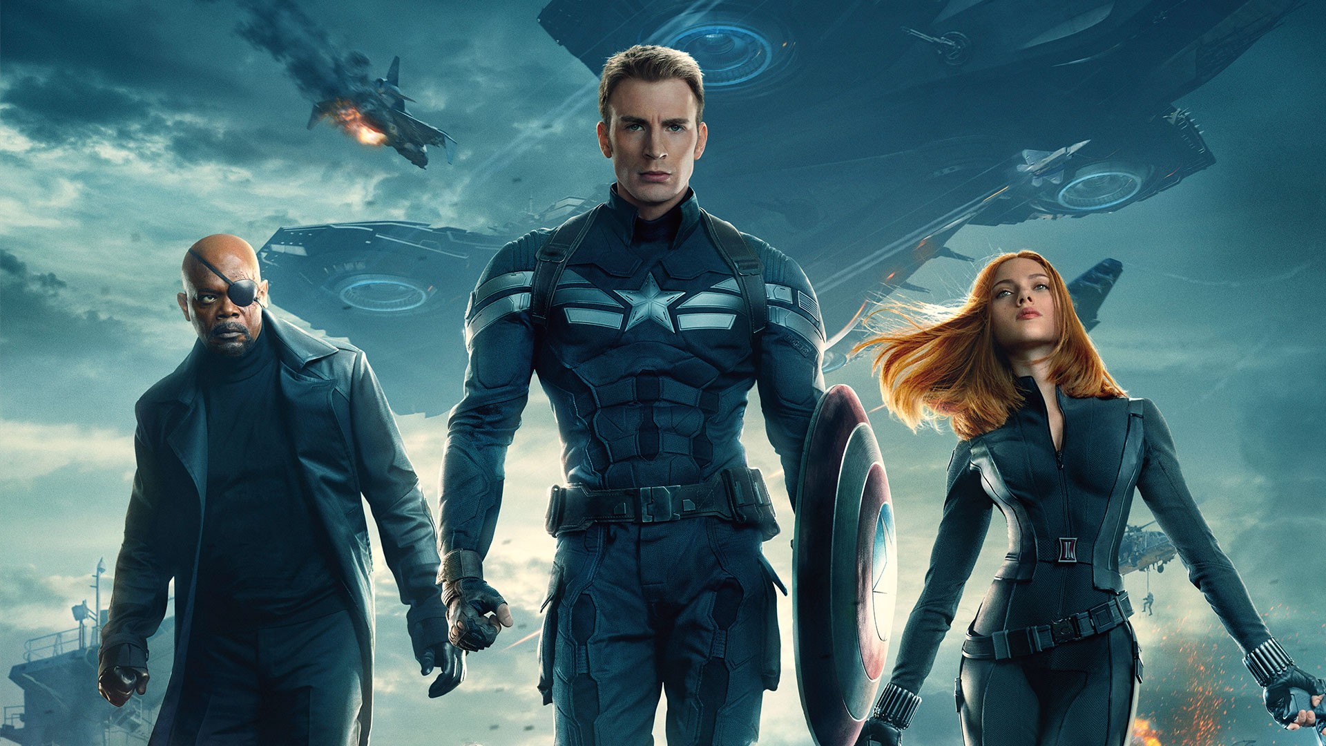 Captain America, Black Widow, and Nick Fury from Captain America: The Winter Soldier HD Wallpaper