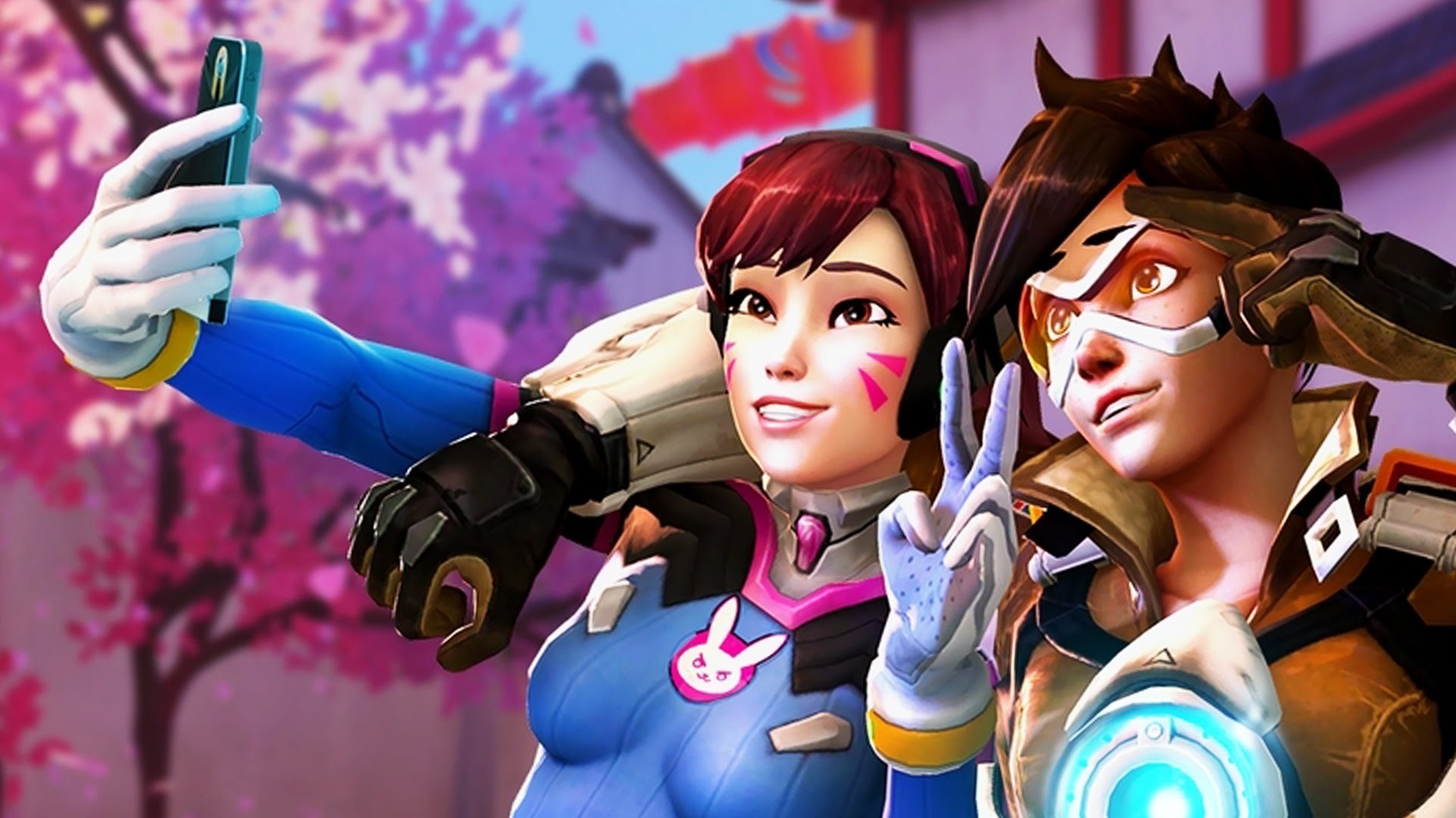 D.Va and Tracer from Overwatch taking a selfie HD Wallpaper