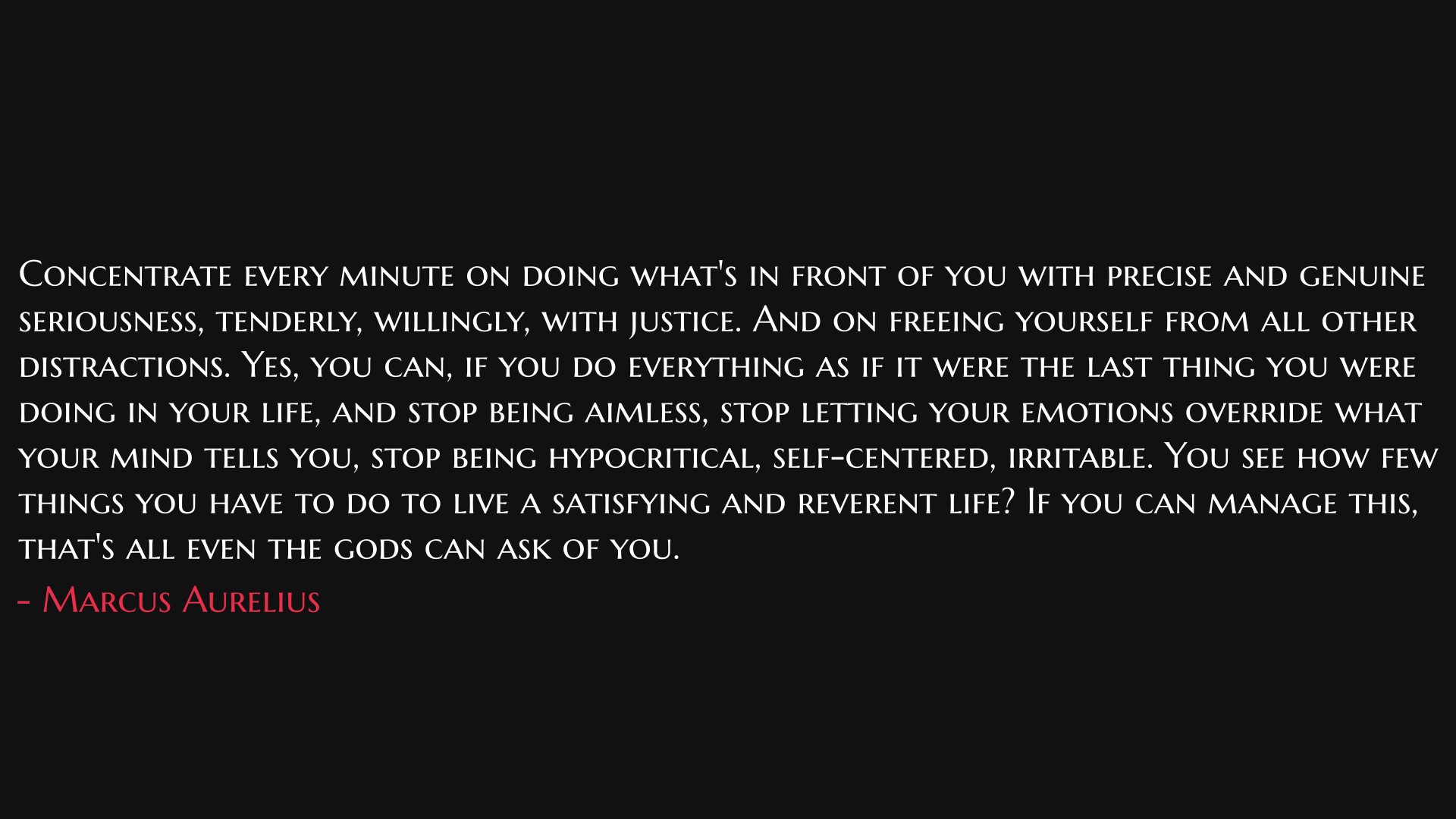 Marcus Aurelius Quote on Concentration and Self-Control HD Wallpaper