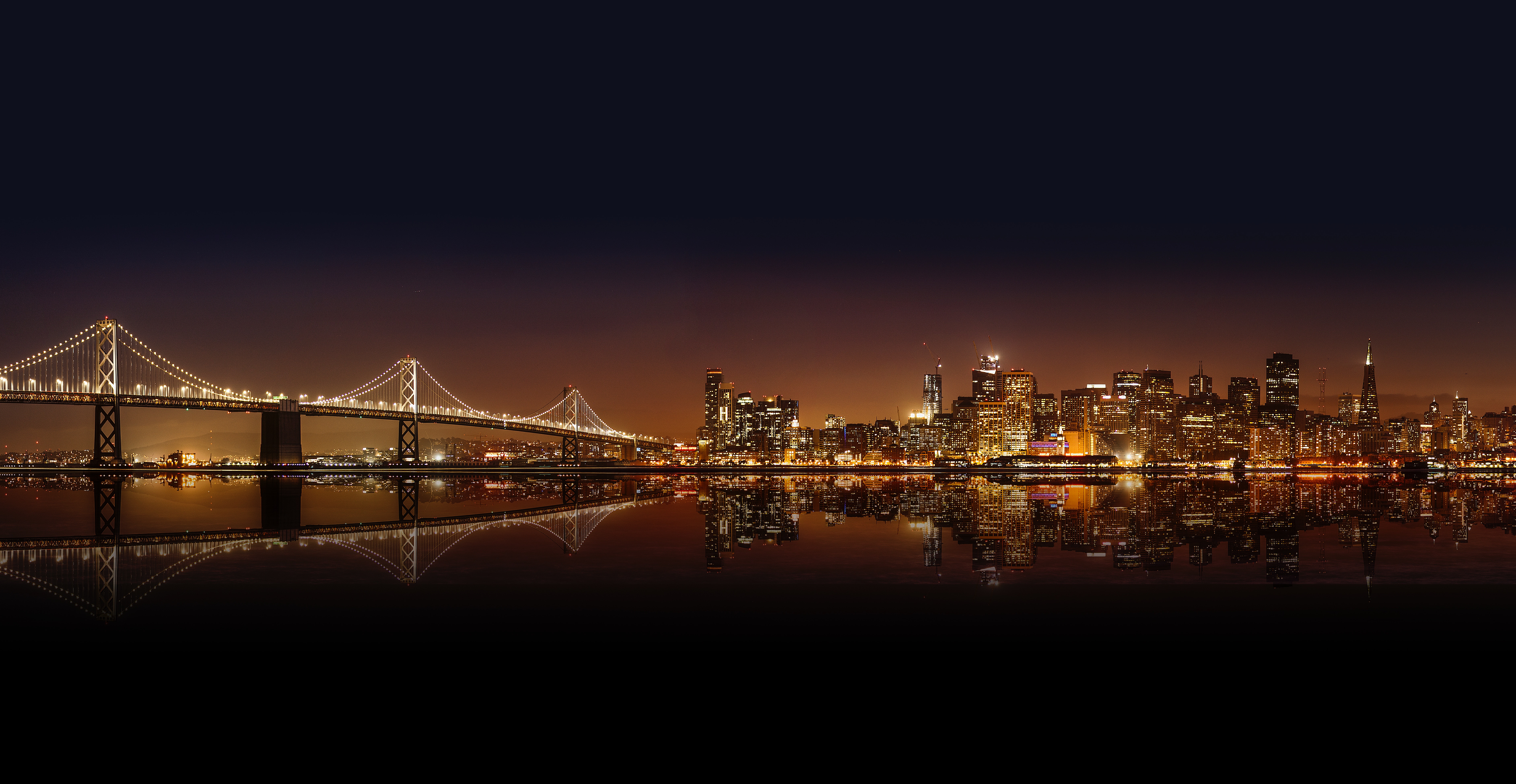 San Francisco Bay Bridge and Cityscape at Night HD Wallpaper