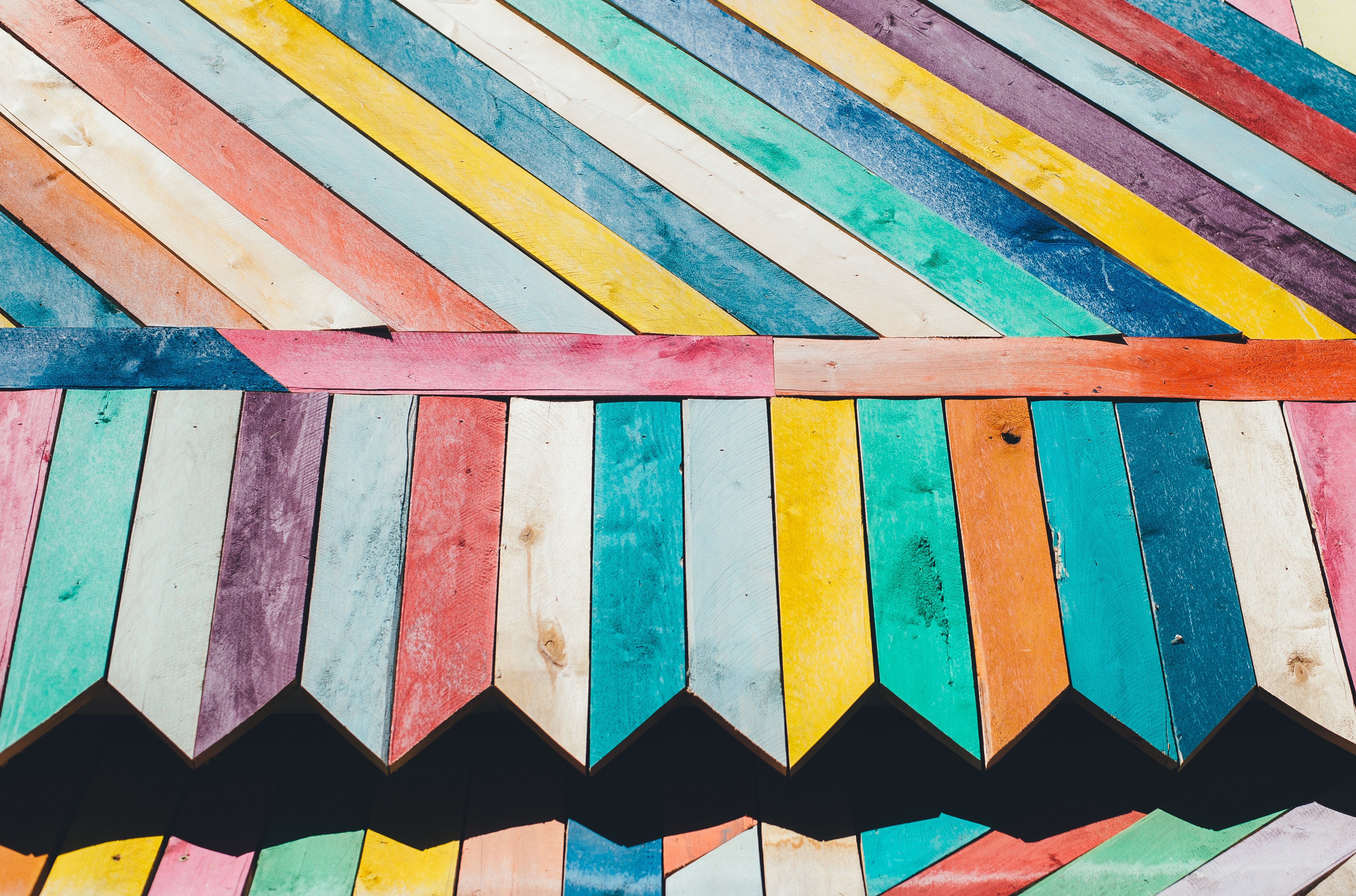 Colorful wooden planks arranged in patterns HD Wallpaper