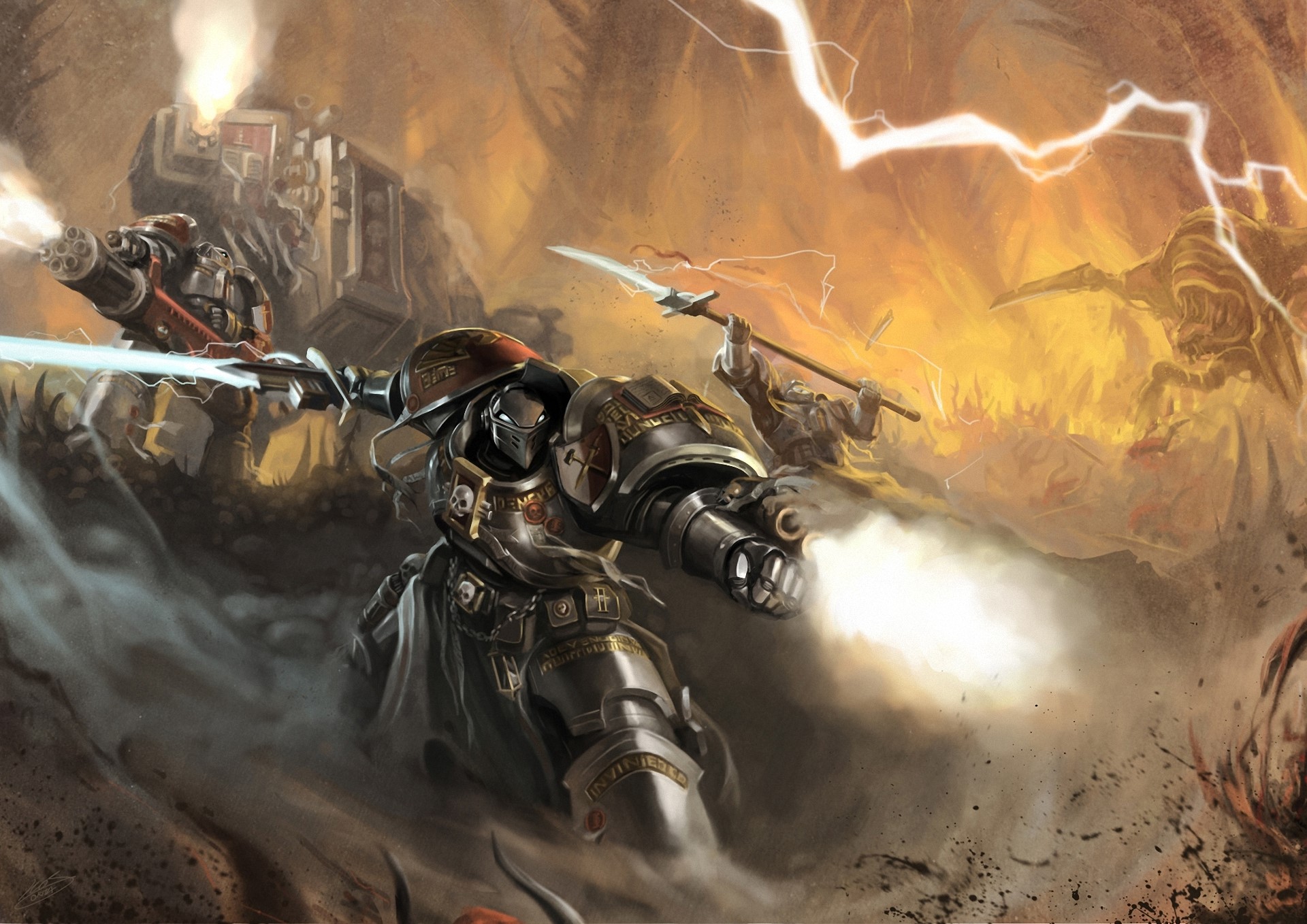Space Marines from Warhammer 40k in battle HD Wallpaper