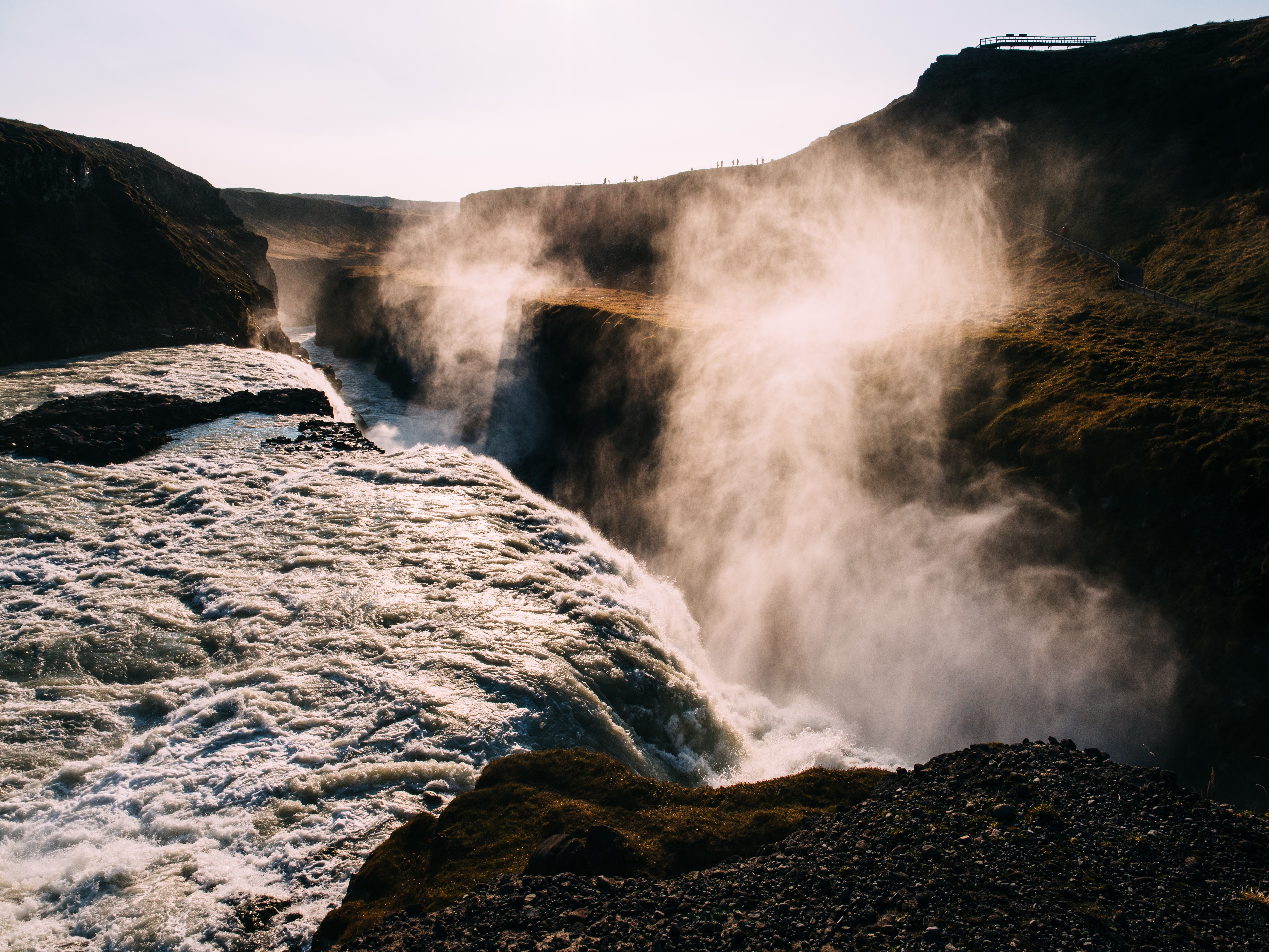 Gullfoss waterfall in Iceland with mist and canyon HD Wallpaper
