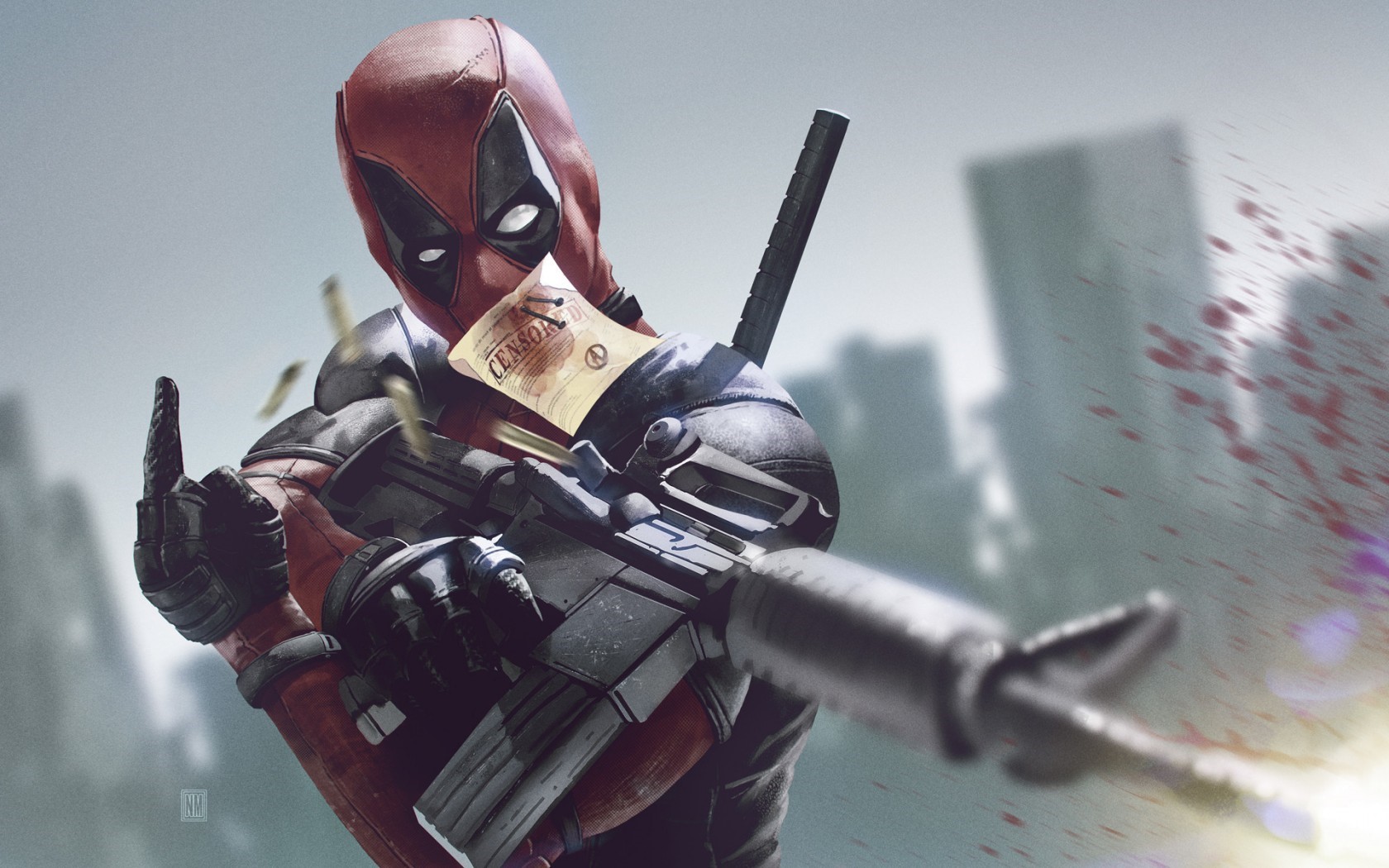 Deadpool from Marvel holding a rifle HD Wallpaper