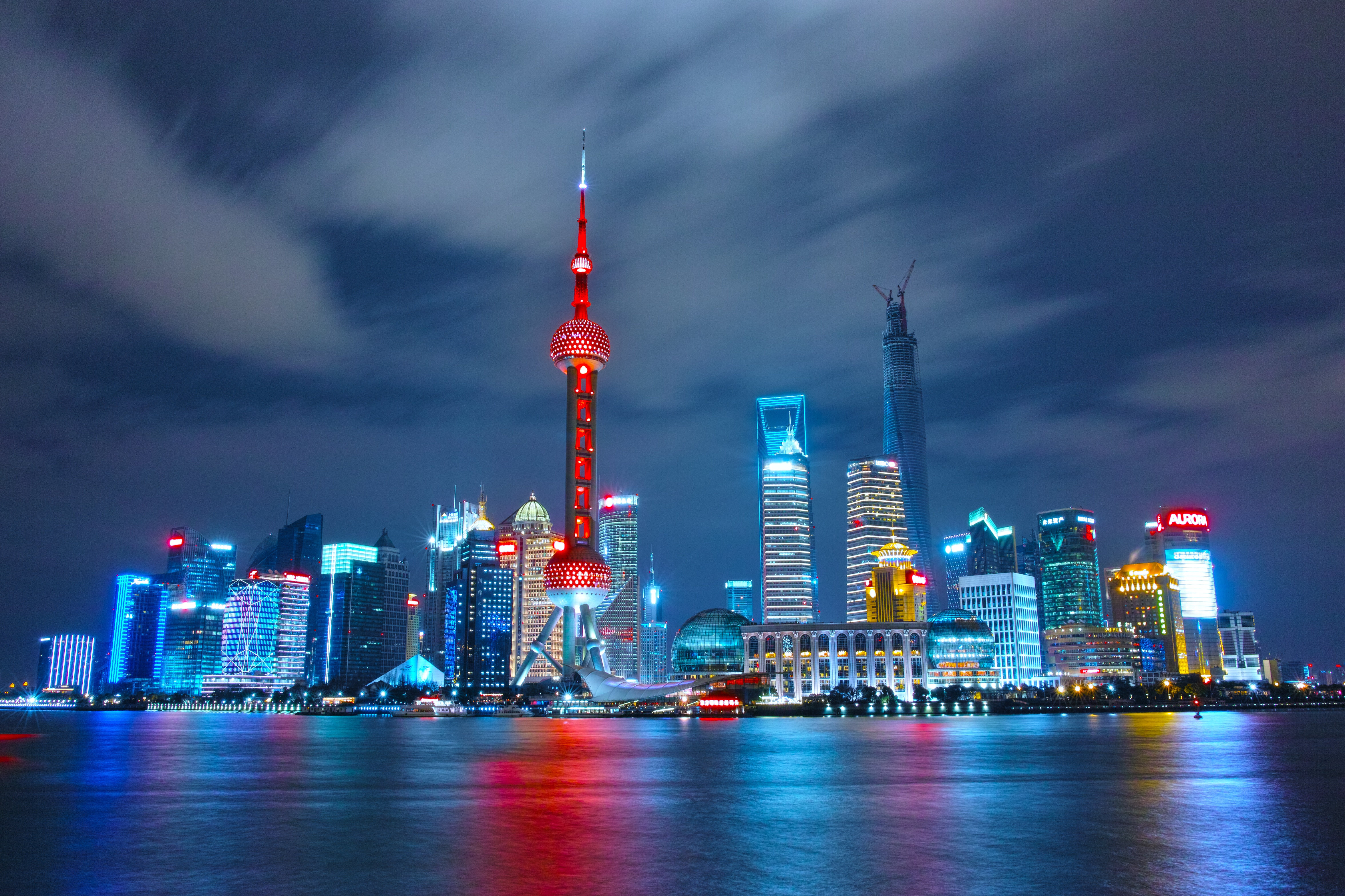 Shanghai Night Skyline with Illuminated Skyscrapers HD Wallpaper