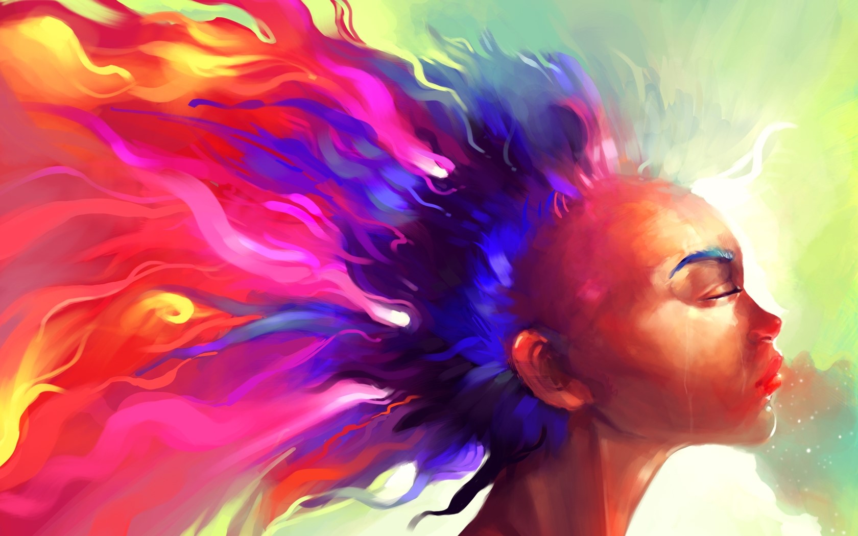 Abstract painting of a woman with colorful hair HD Wallpaper