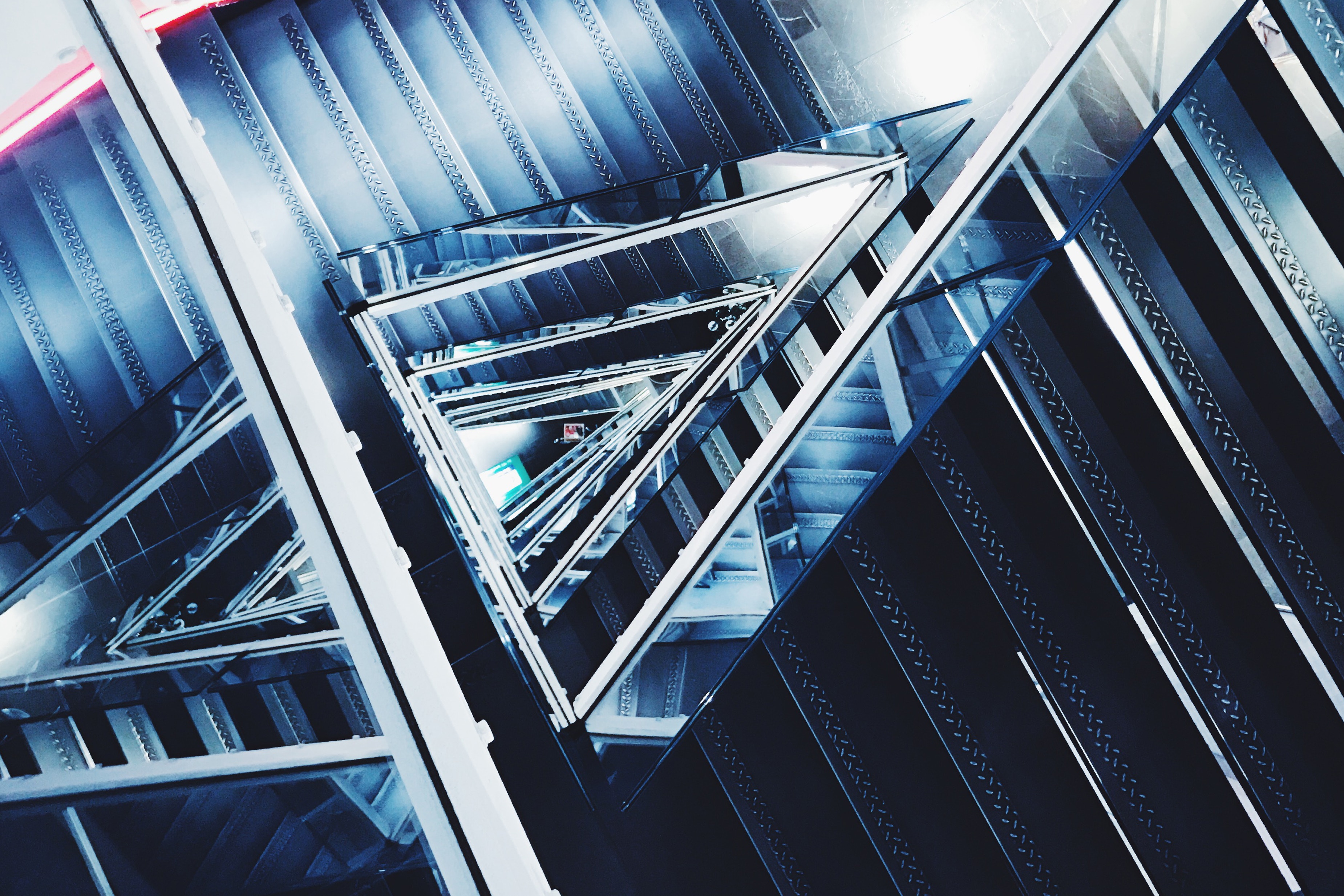 Modern Staircase Architecture with Metal and Glass HD Wallpaper