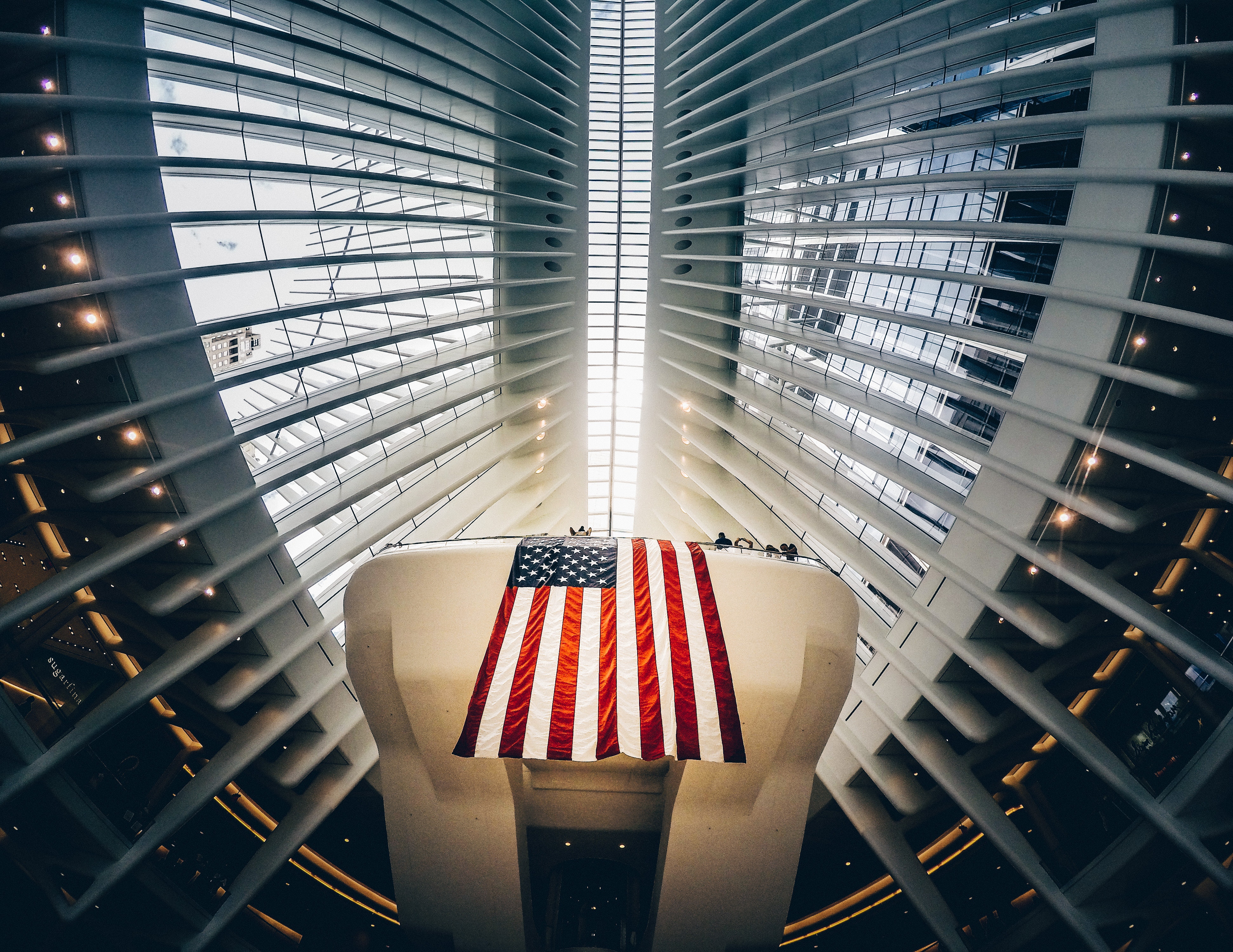 American flag inside the Oculus in New York City HD Wallpaper