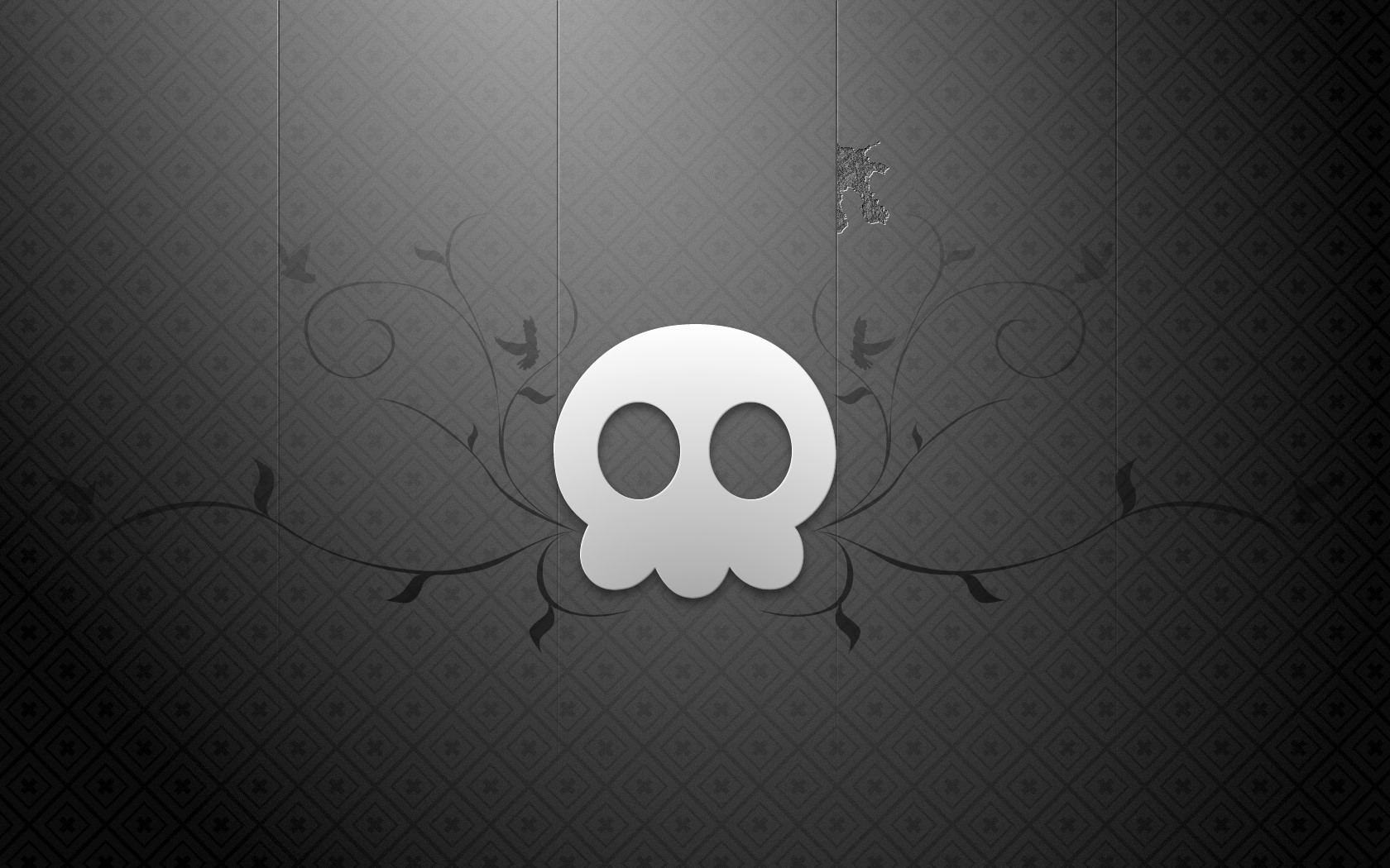 White skull with floral design on black patterned background HD Wallpaper