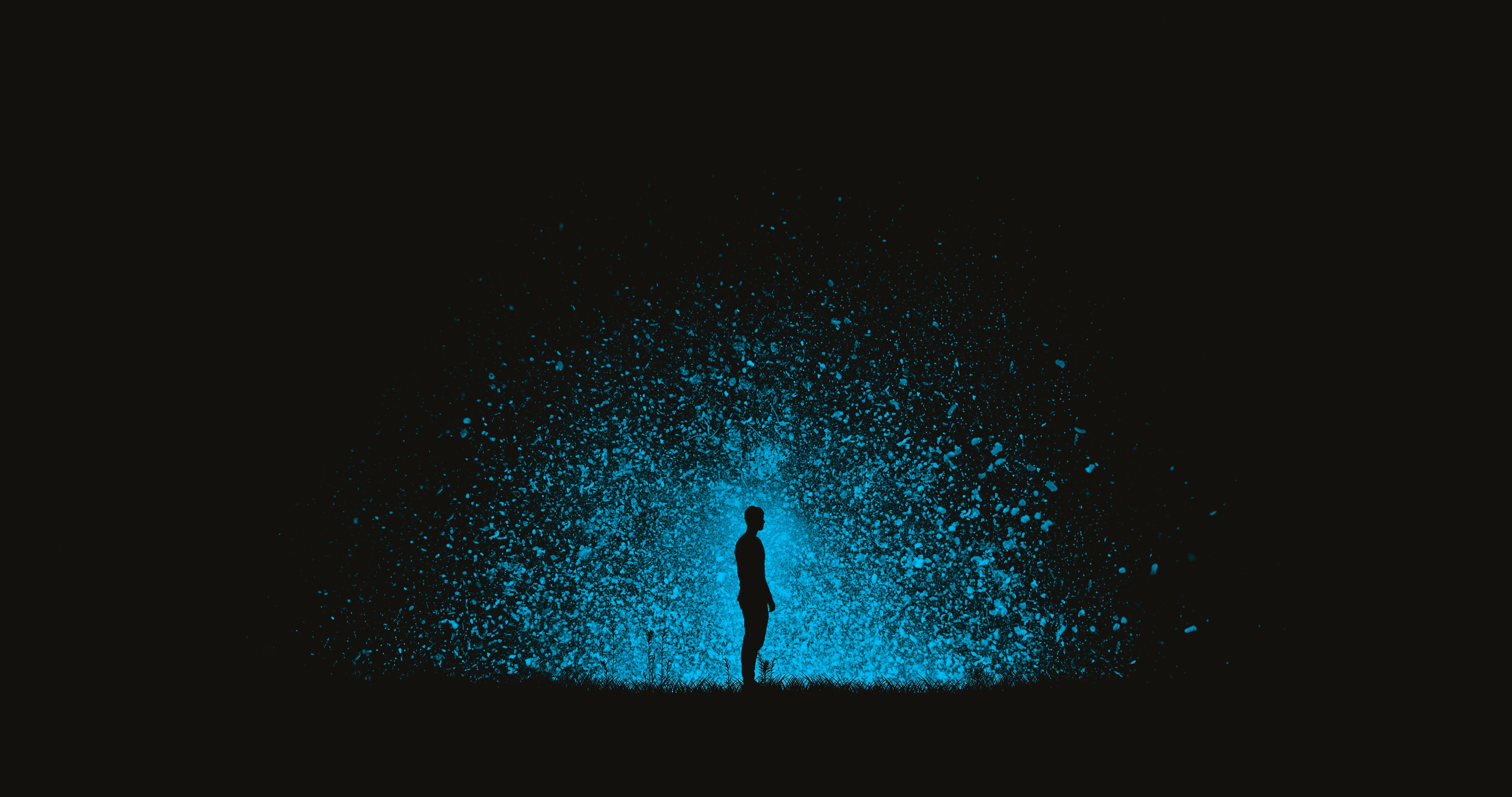 Silhouette of a man in blue light explosion HD Wallpaper