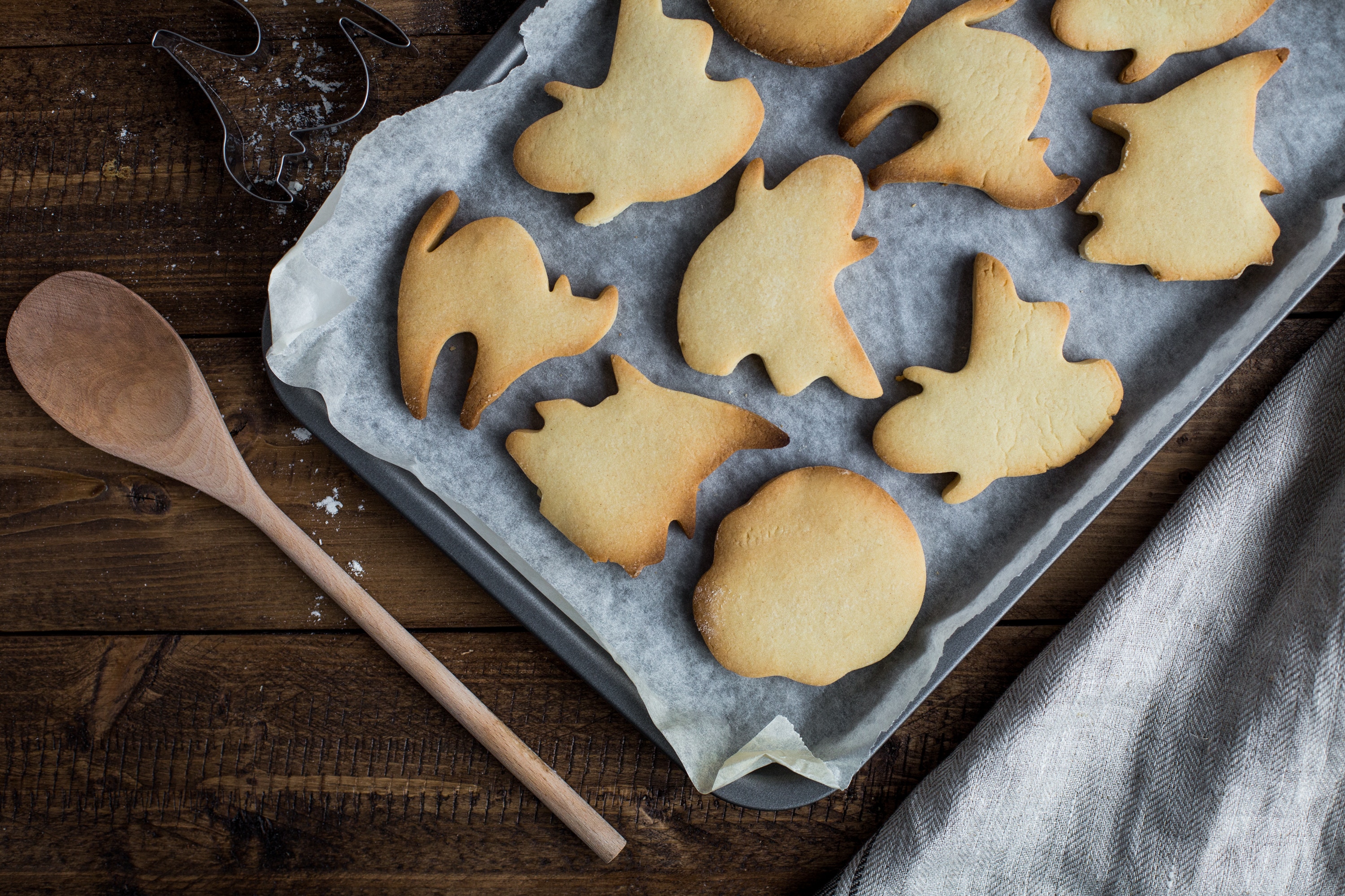 Halloween Shaped Cookies on Tray with Wooden Spoon HD Wallpaper