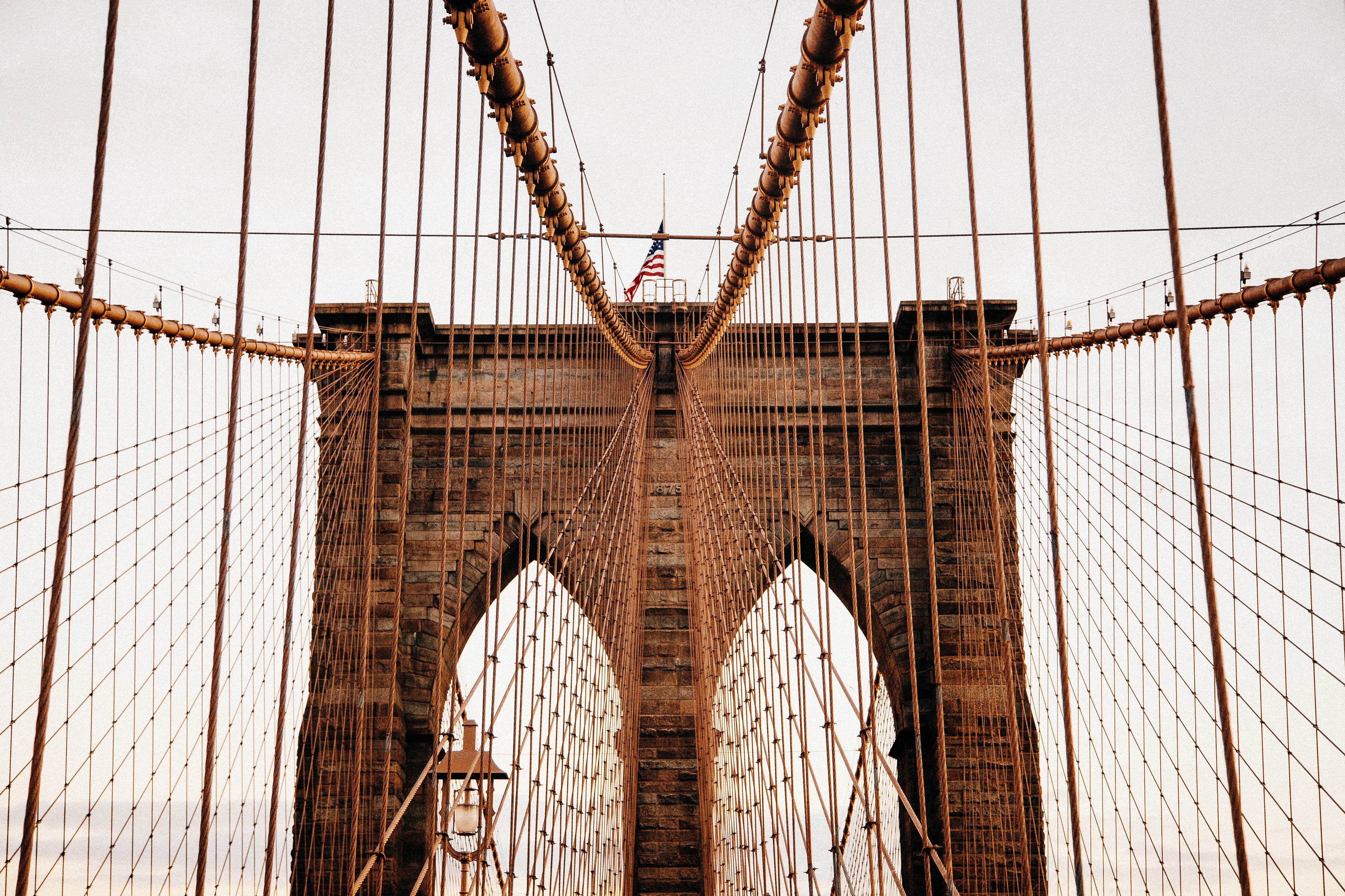 Brooklyn Bridge with American Flag HD Wallpaper