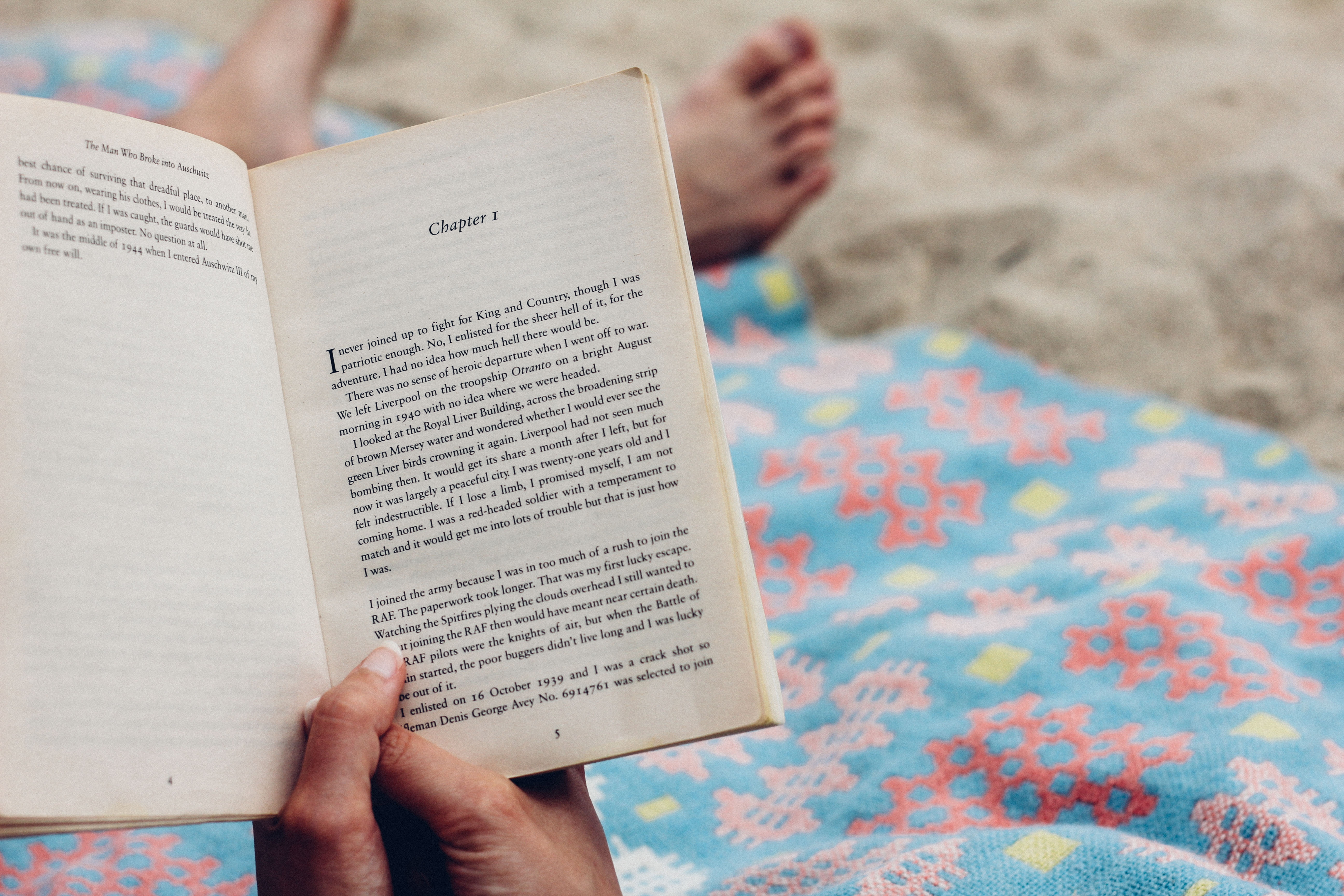 Person reading a book on a beach blanket HD Wallpaper