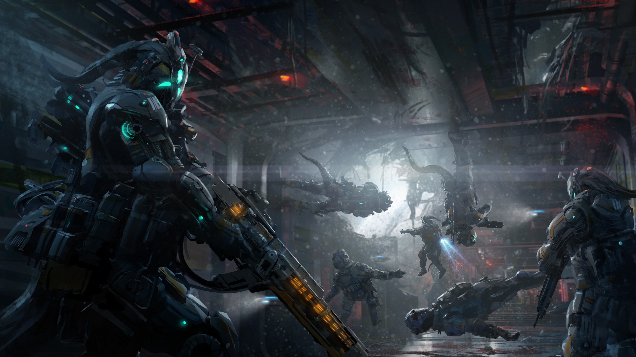 Sci-fi warriors in a battle scene HD Wallpaper