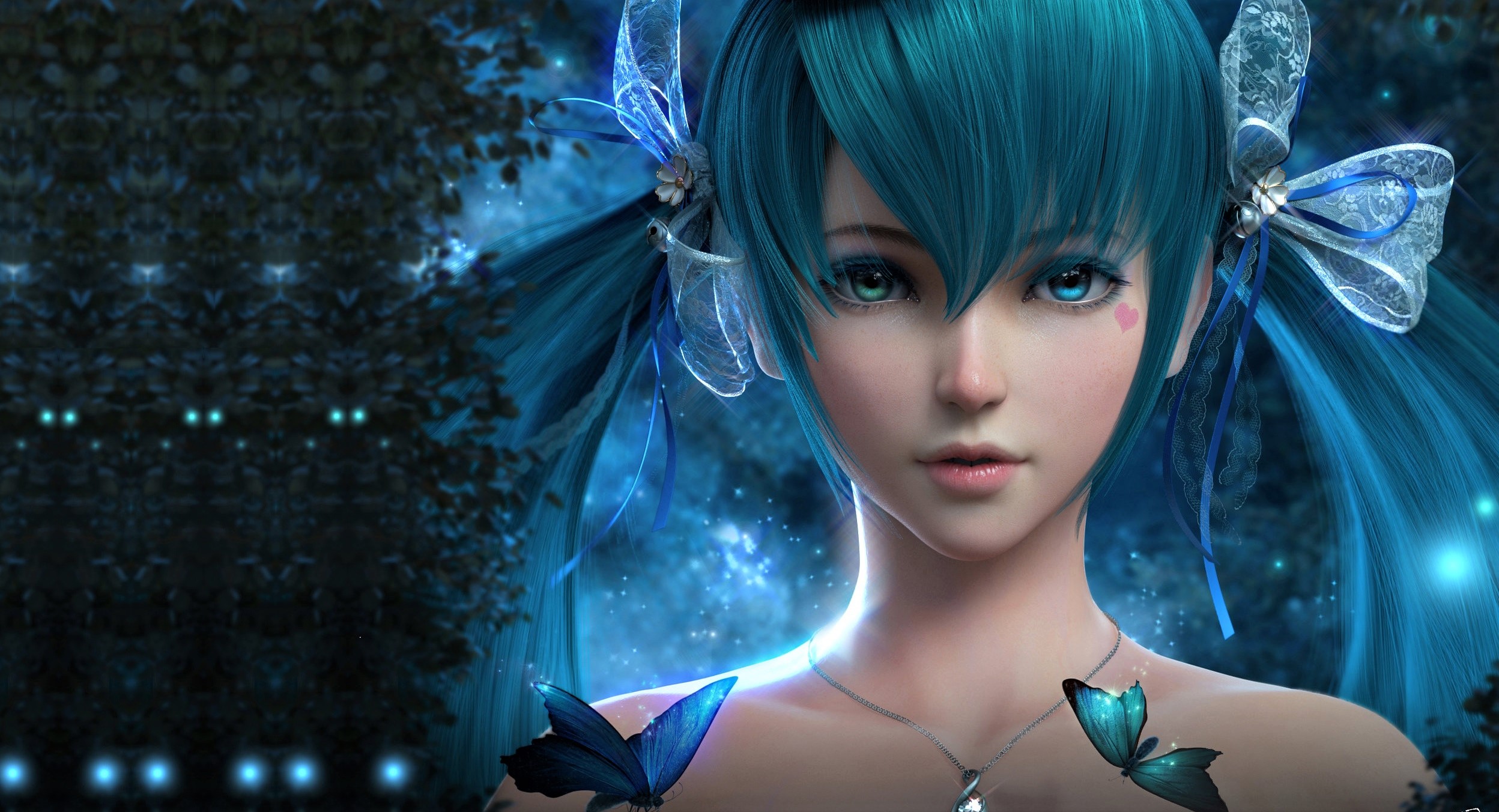 Anime girl with blue hair and butterflies HD Wallpaper