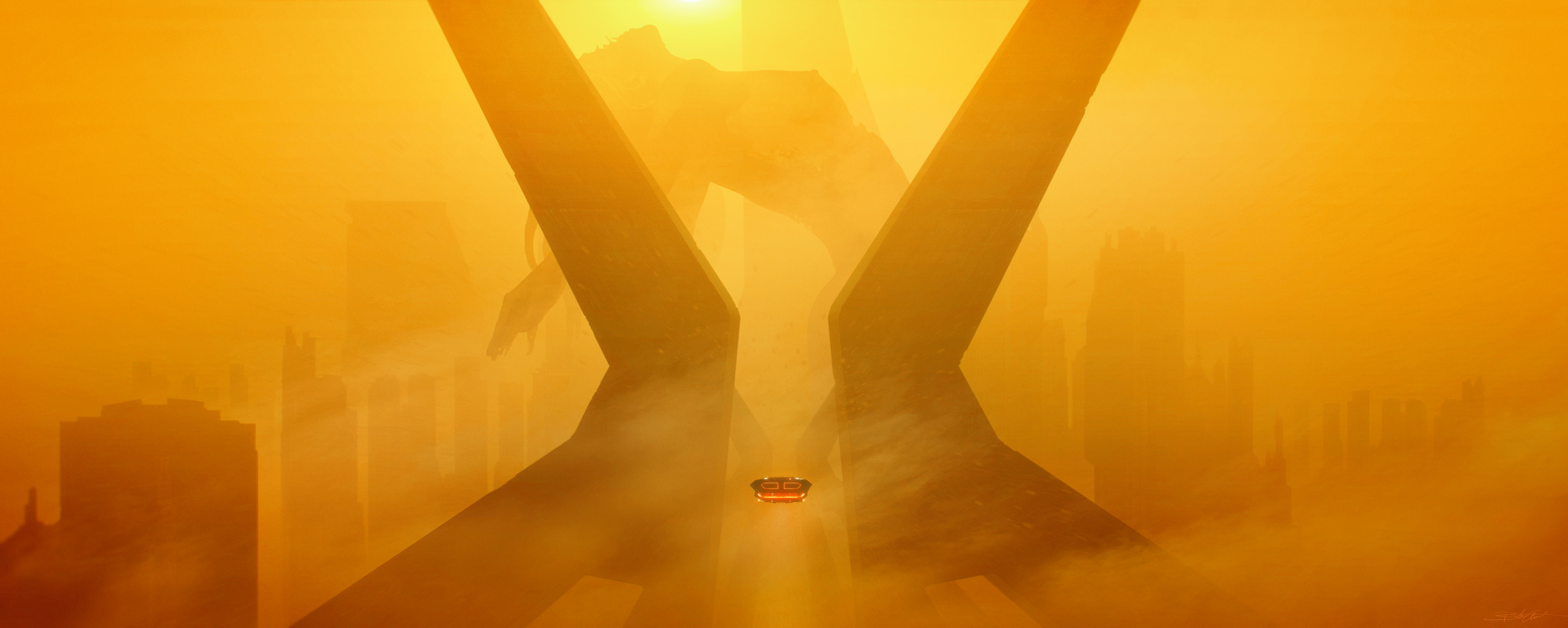 Blade Runner 2049 concept art with flying vehicle HD Wallpaper