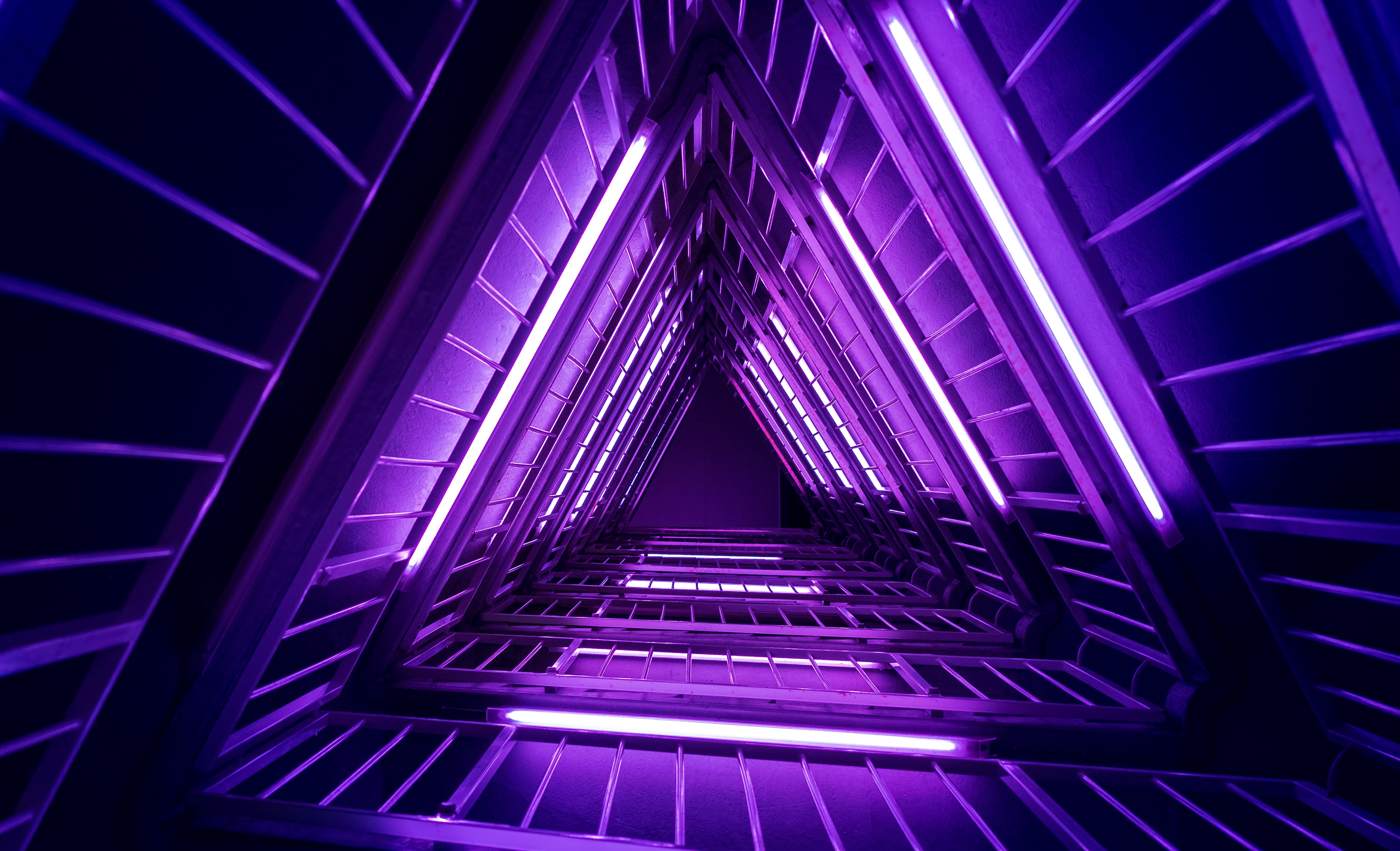 Purple Neon Triangular Staircase Interior Glow HD Wallpaper
