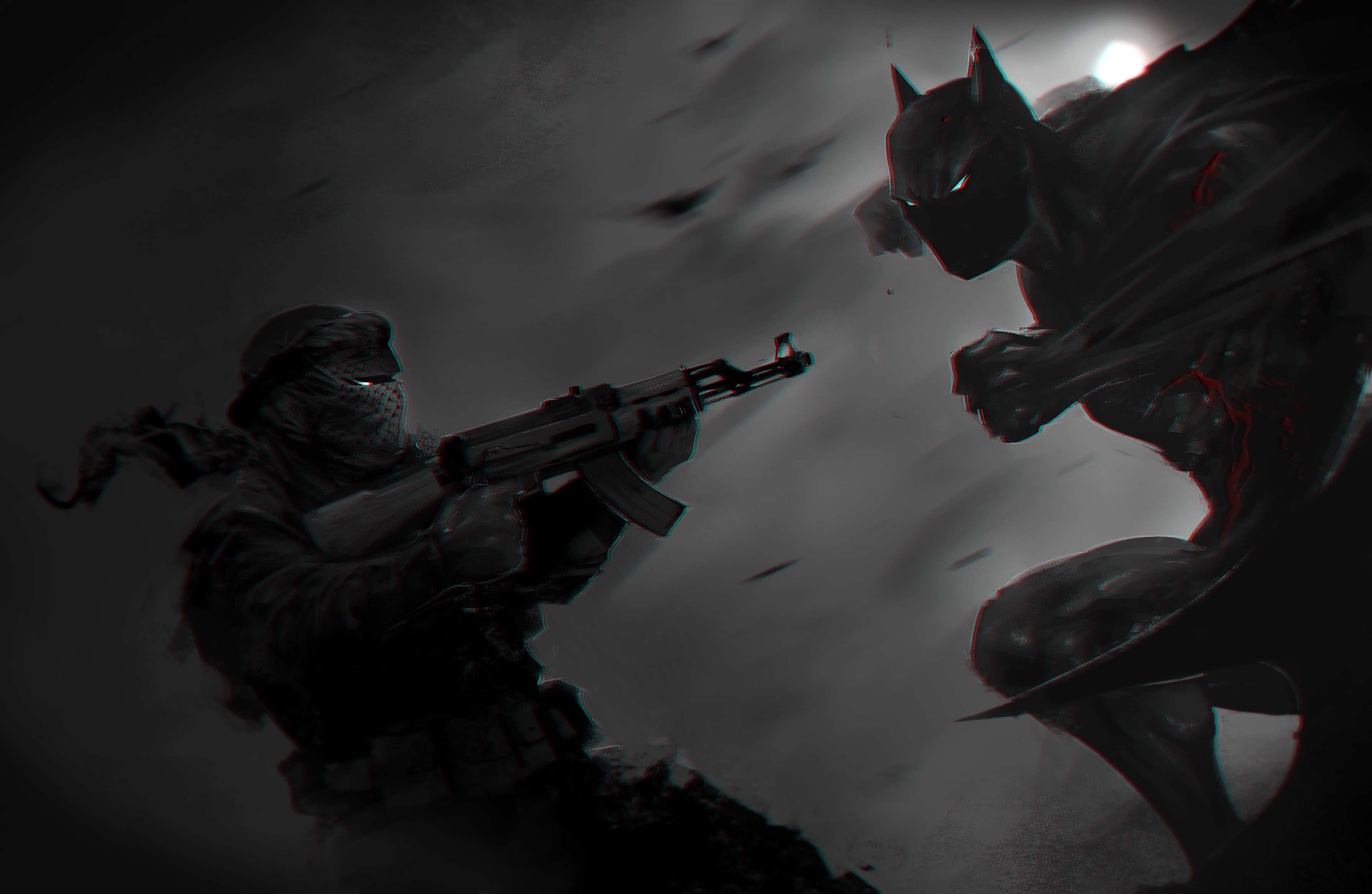 Batman vs. Soldier with AK-47 HD Wallpaper