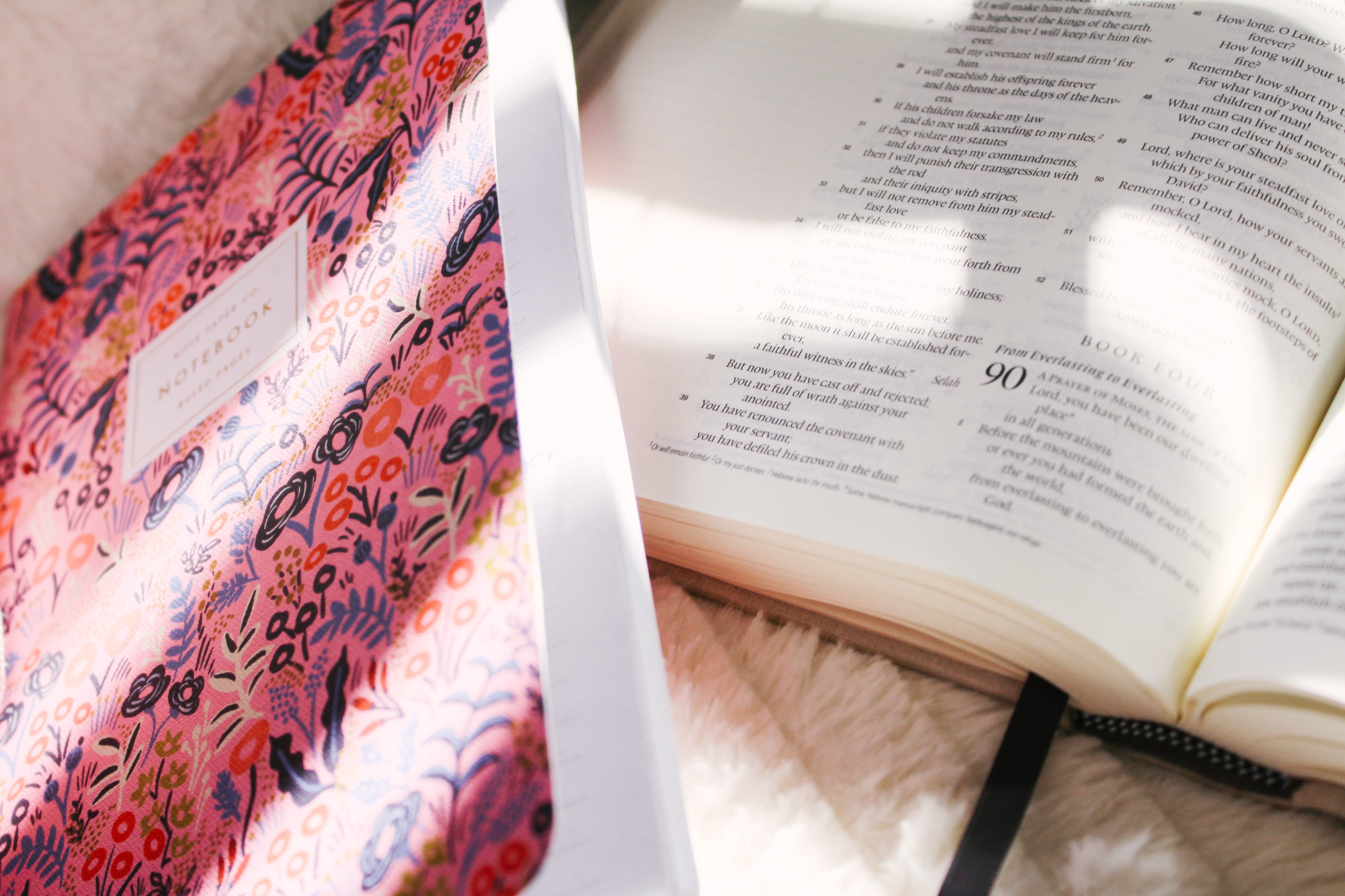 Open Bible and Floral Notebook HD Wallpaper