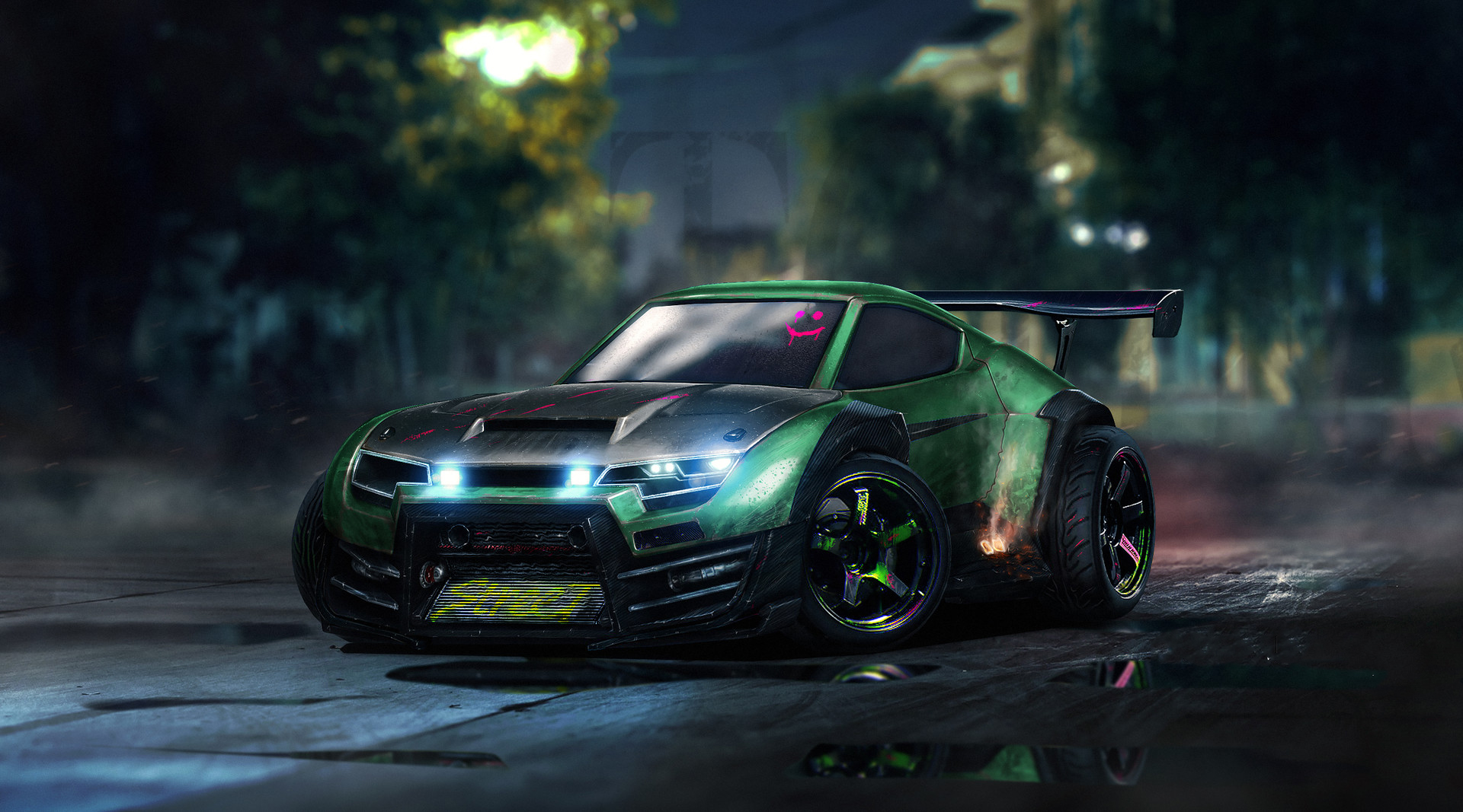 Green Rocket League car with custom modifications HD Wallpaper