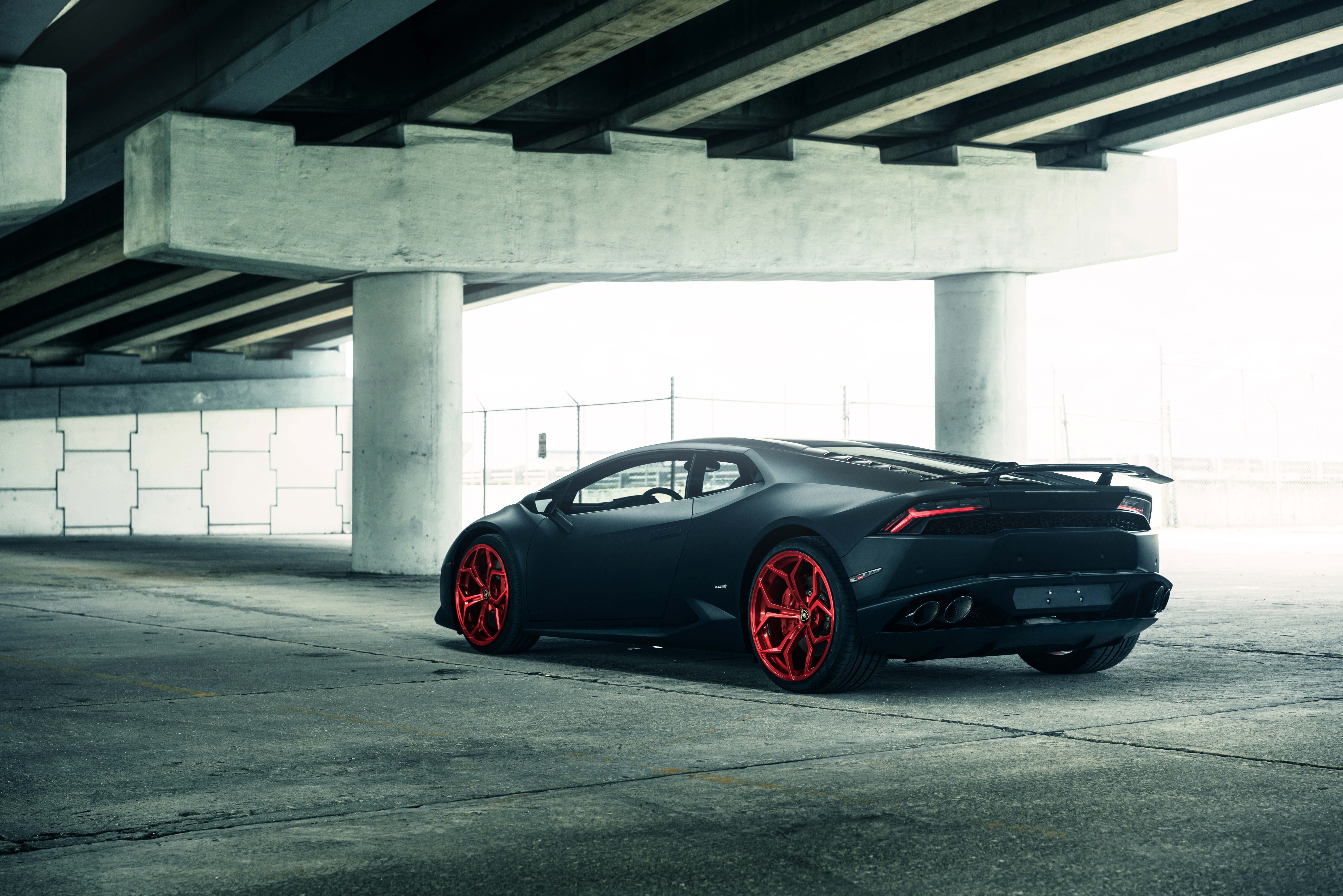 Black Lamborghini Huracan with Red Wheels HD Wallpaper