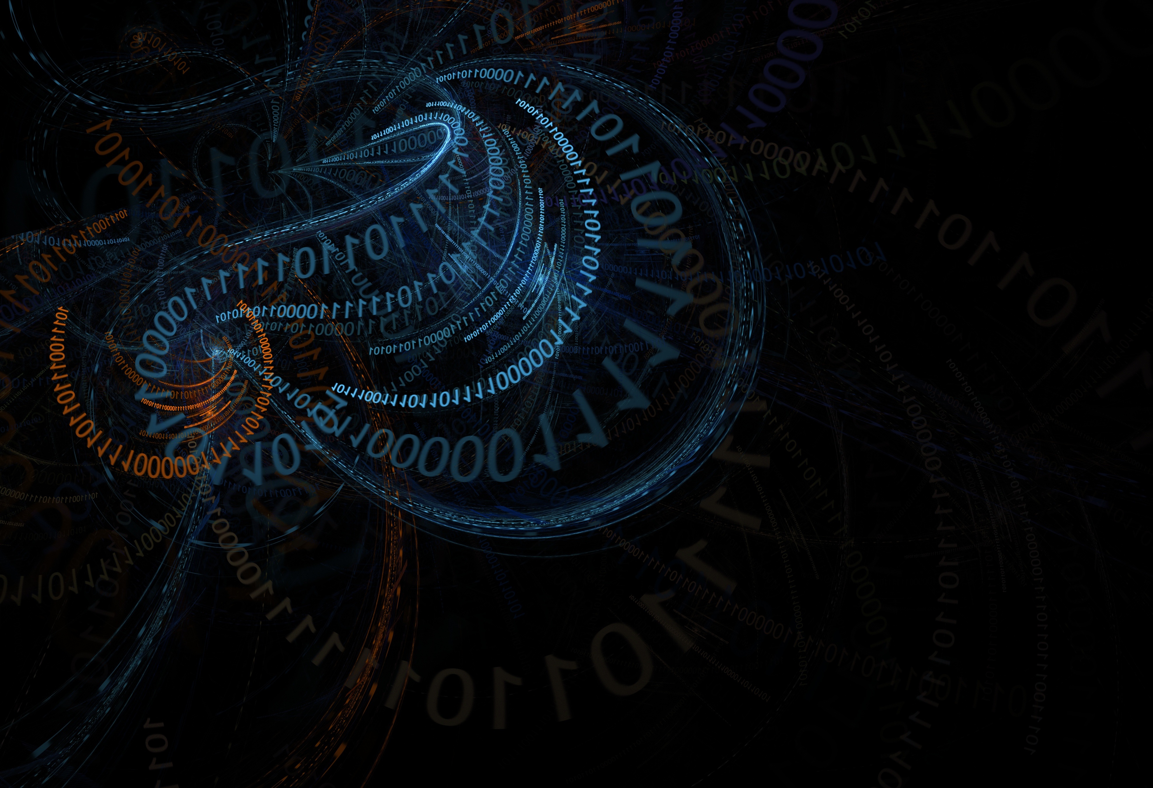 Abstract binary code swirling in a dark digital vortex HD Wallpaper