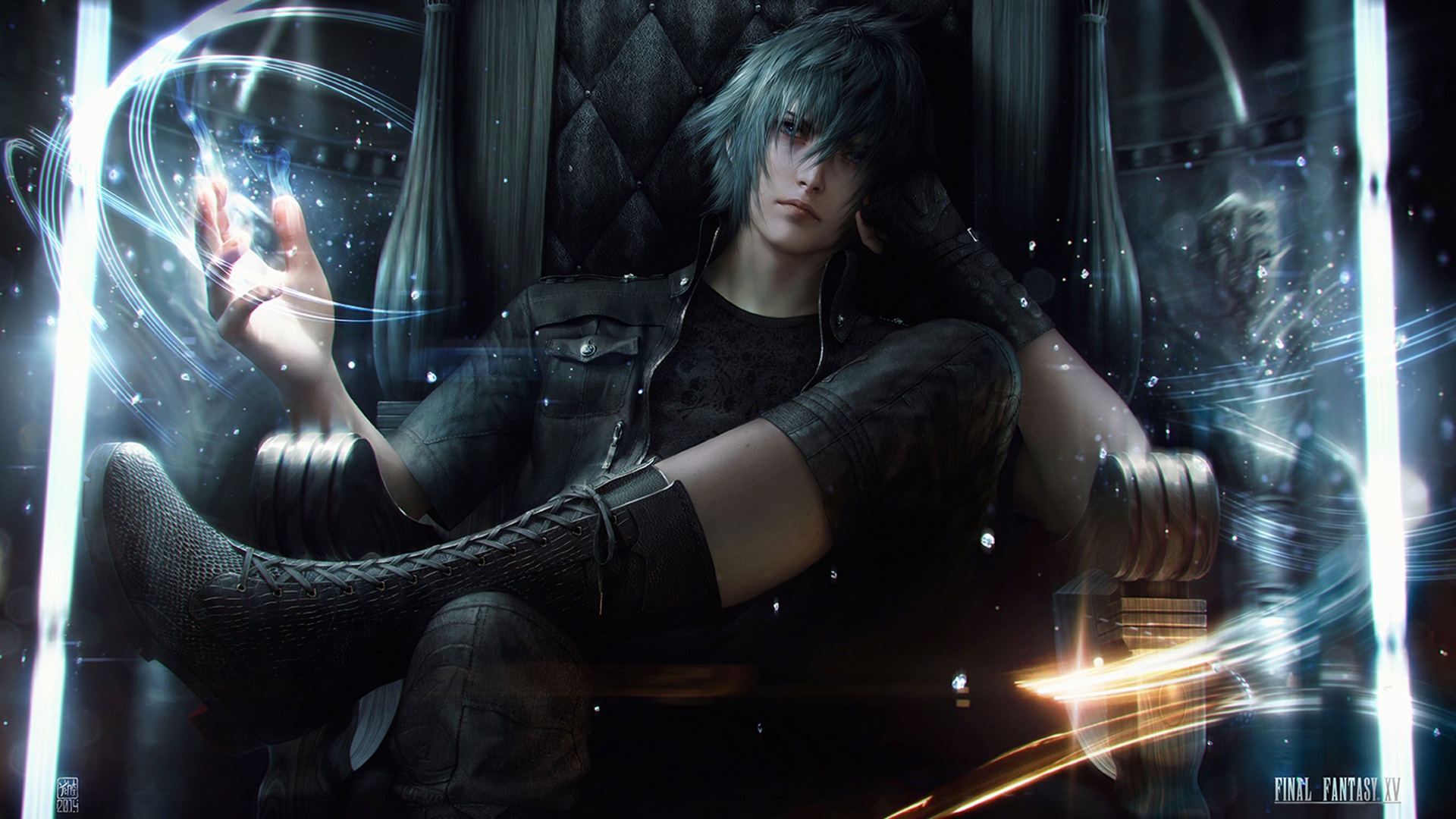 Noctis Lucis Caelum from Final Fantasy XV on a throne HD Wallpaper